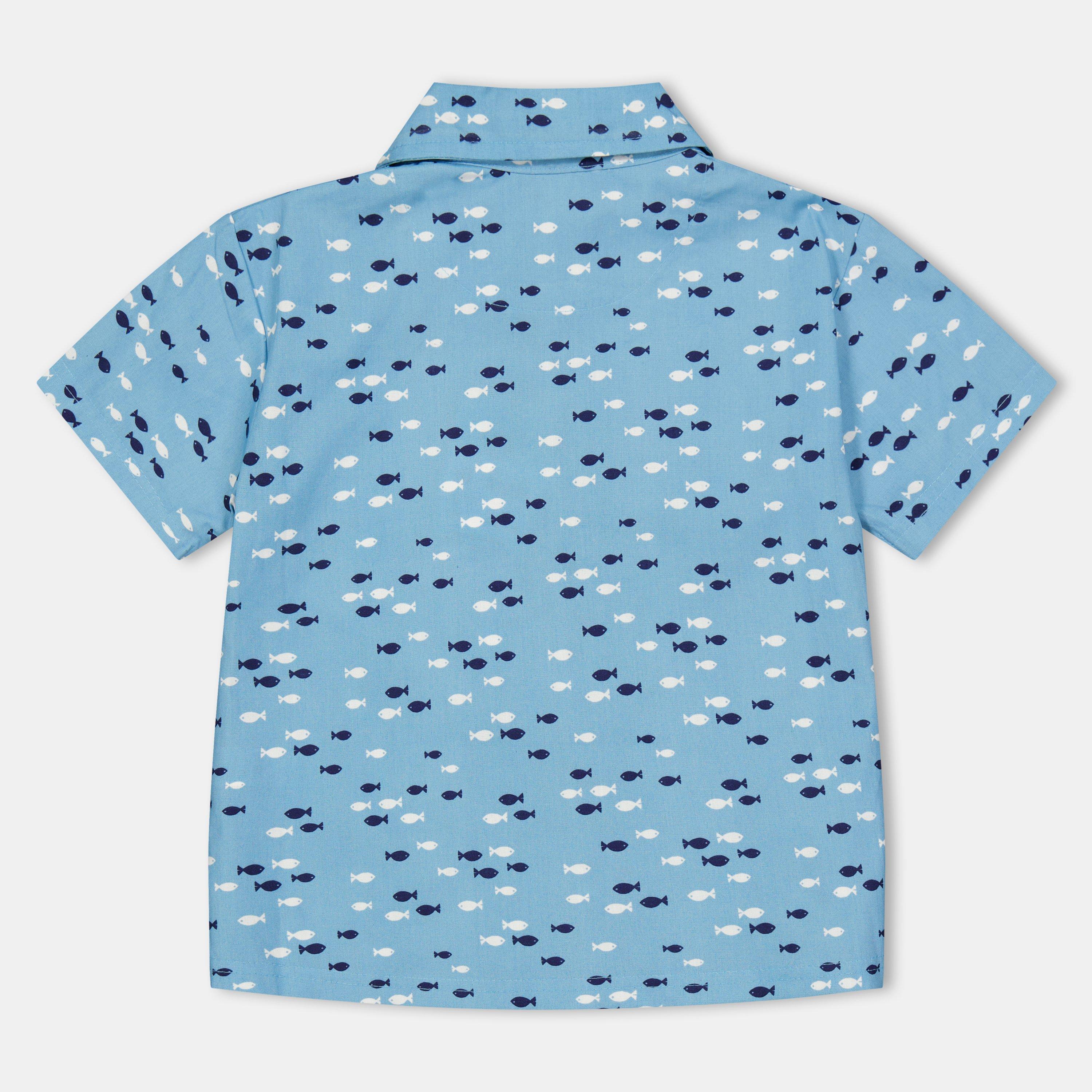 Blue - Lilly and Sid - Fish Print Short-Sleeve Patterned Shirt - 2