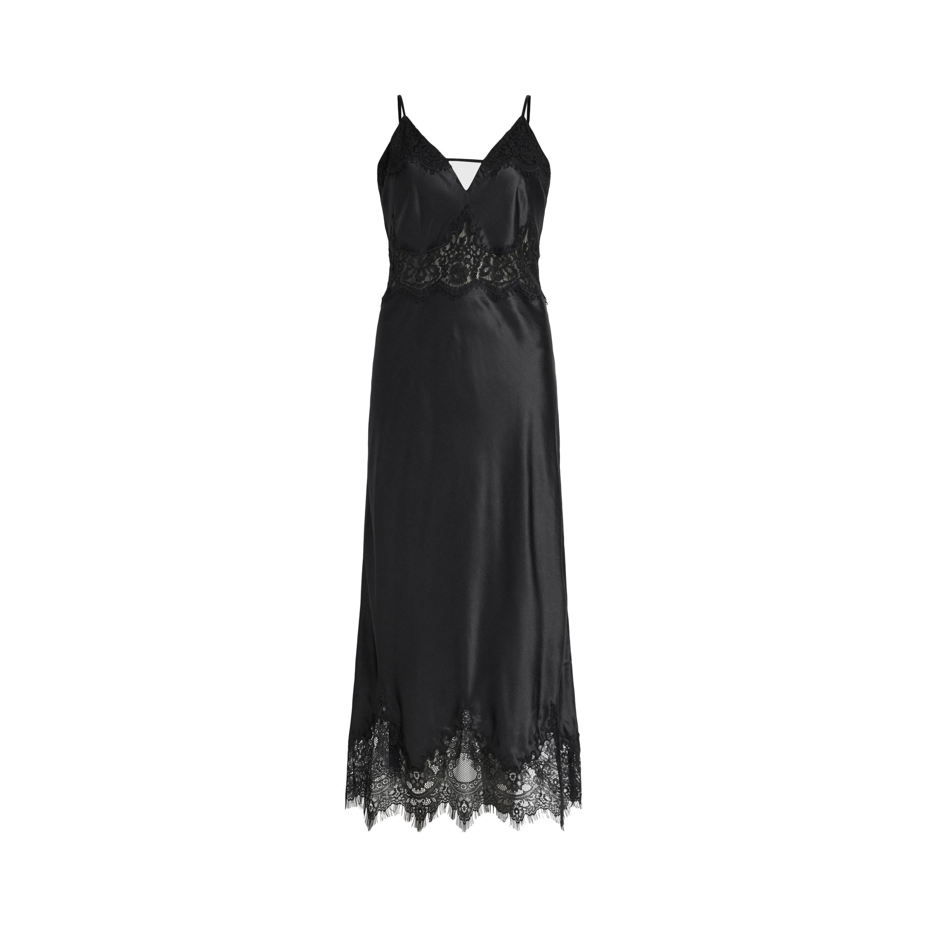 black - AllSaints - Women's Ophelia Silk Blend Lace Trim Slip Dress - 1
