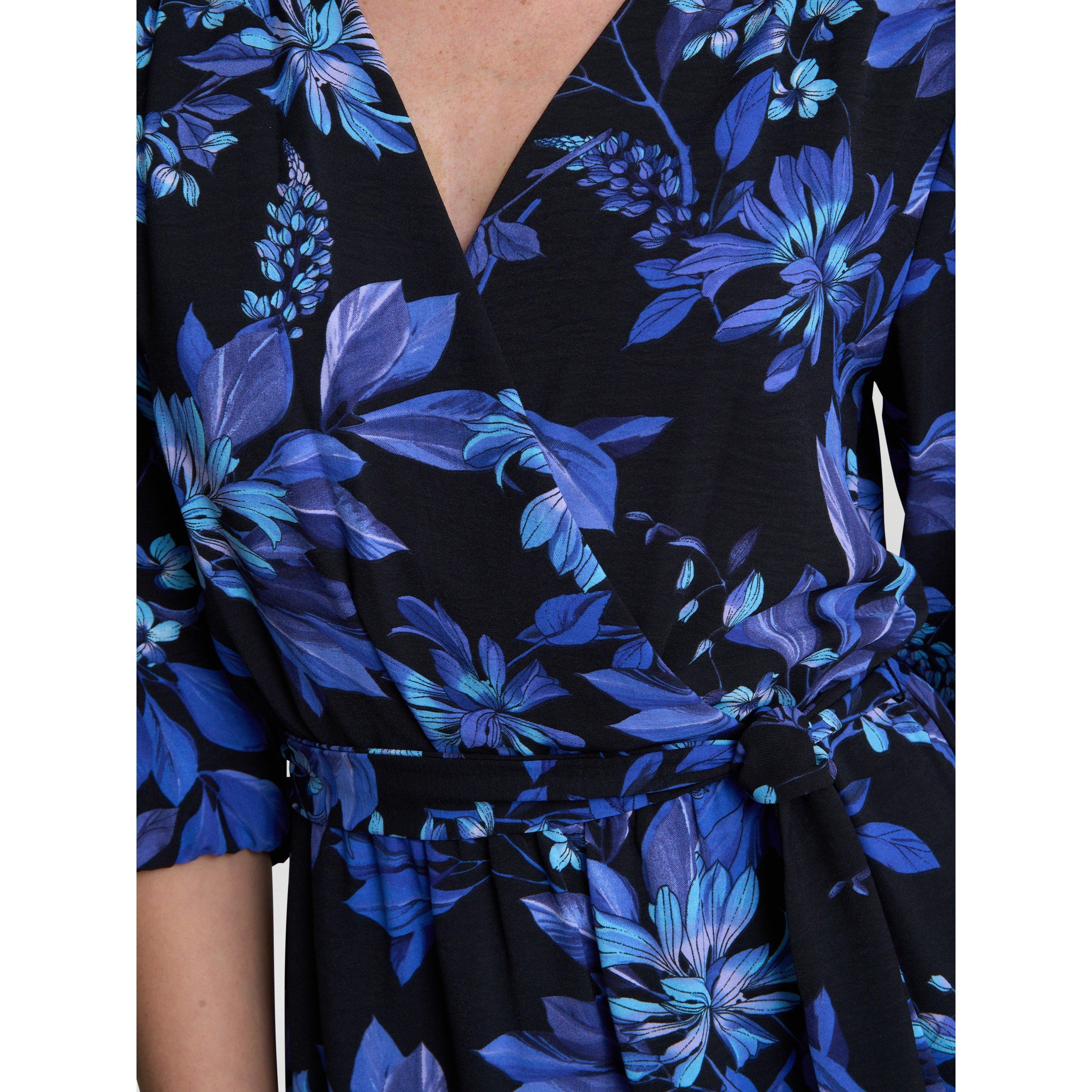 Black / Blue - Gina Bacconi - Women's Emilyn Floral Print A-Line Dress - 5
