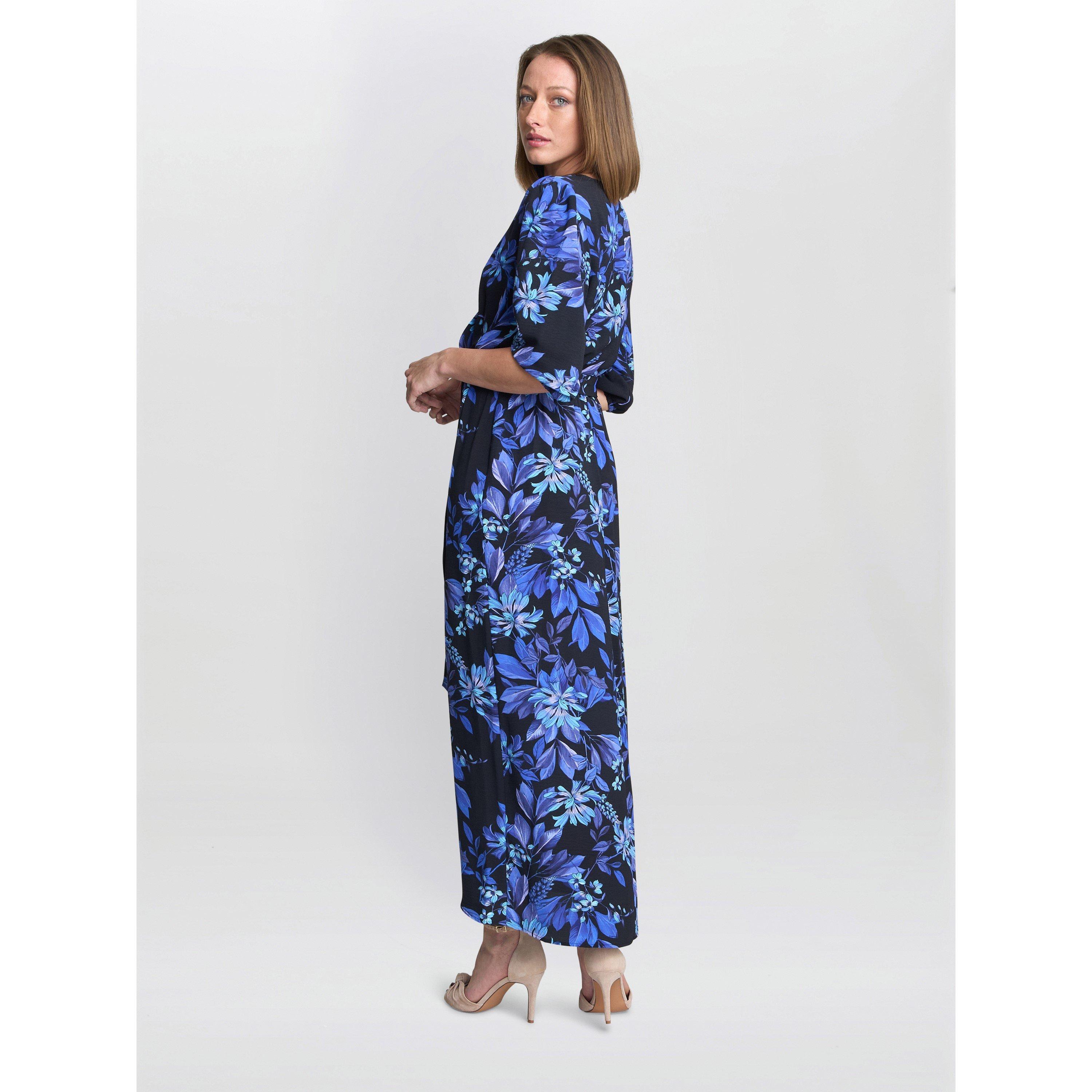Black / Blue - Gina Bacconi - Women's Emilyn Floral Print A-Line Dress - 6