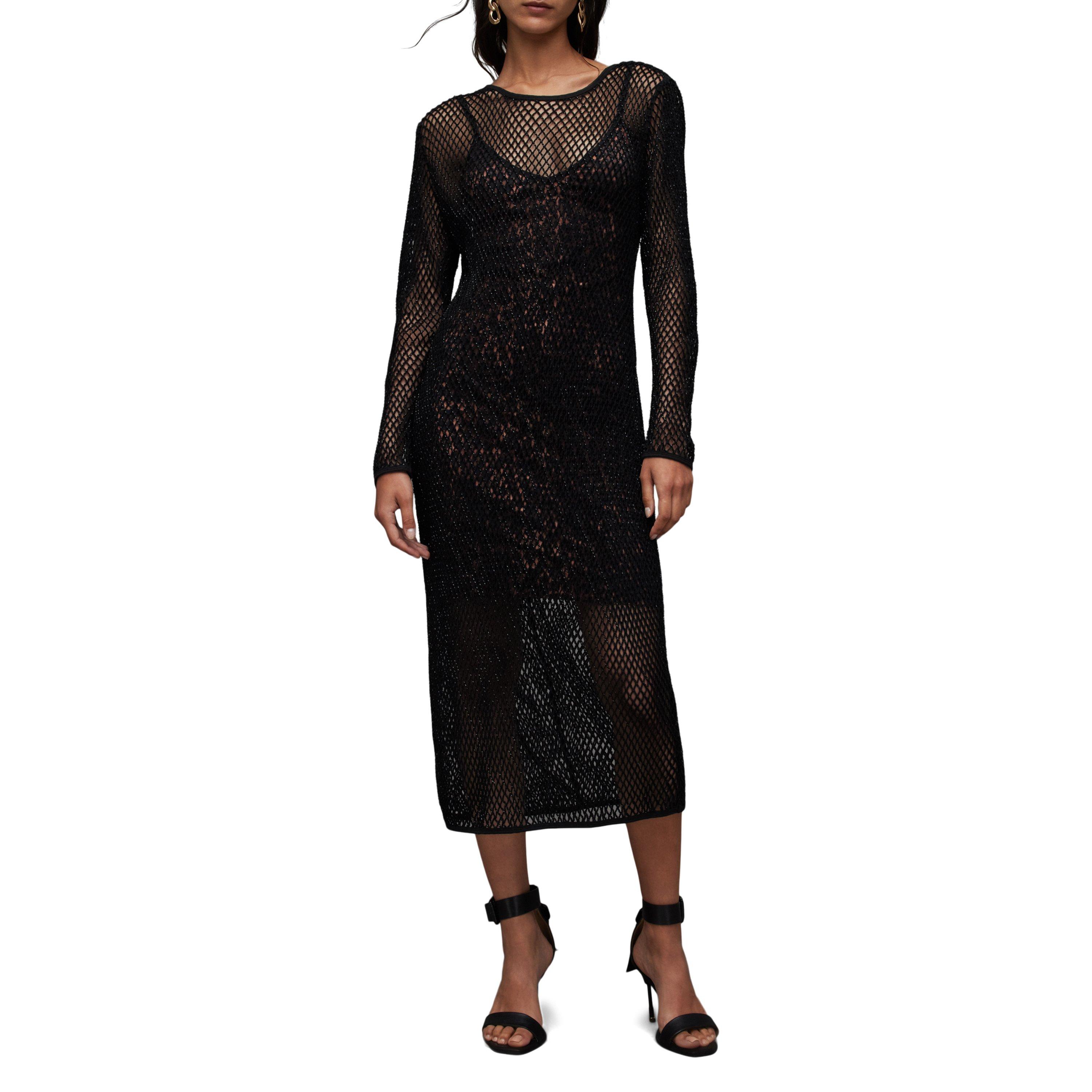 black brown - AllSaints - Women's Rosalie Embellished Leopard Midi Slip Dress - 2
