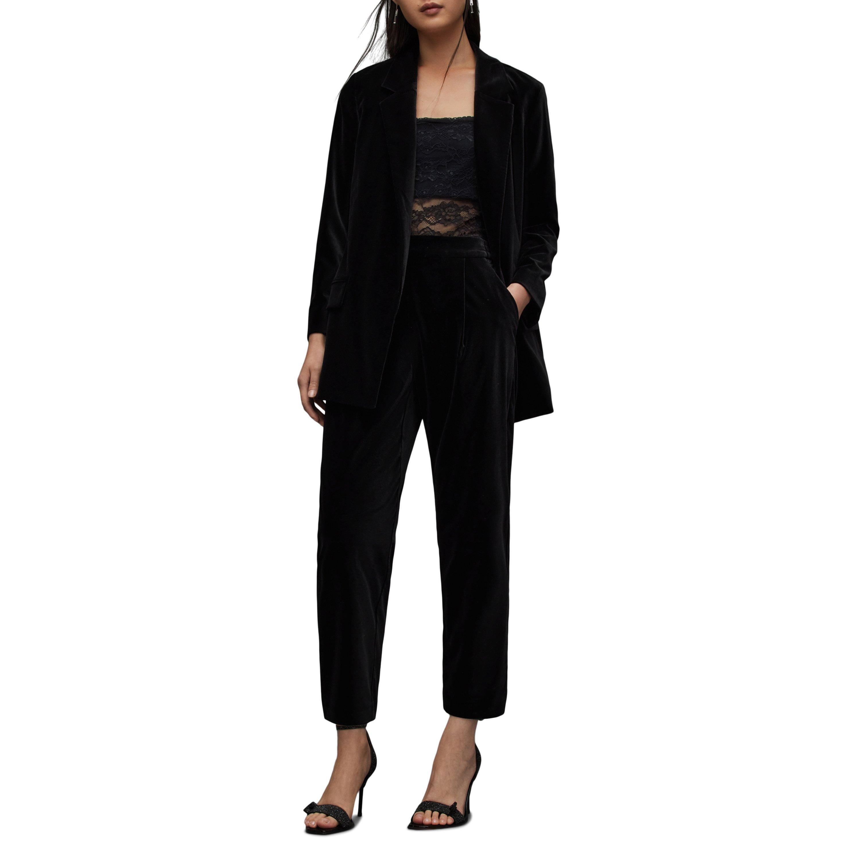 black - AllSaints - Women's Aleida Velvet Tailored Trouser - 3