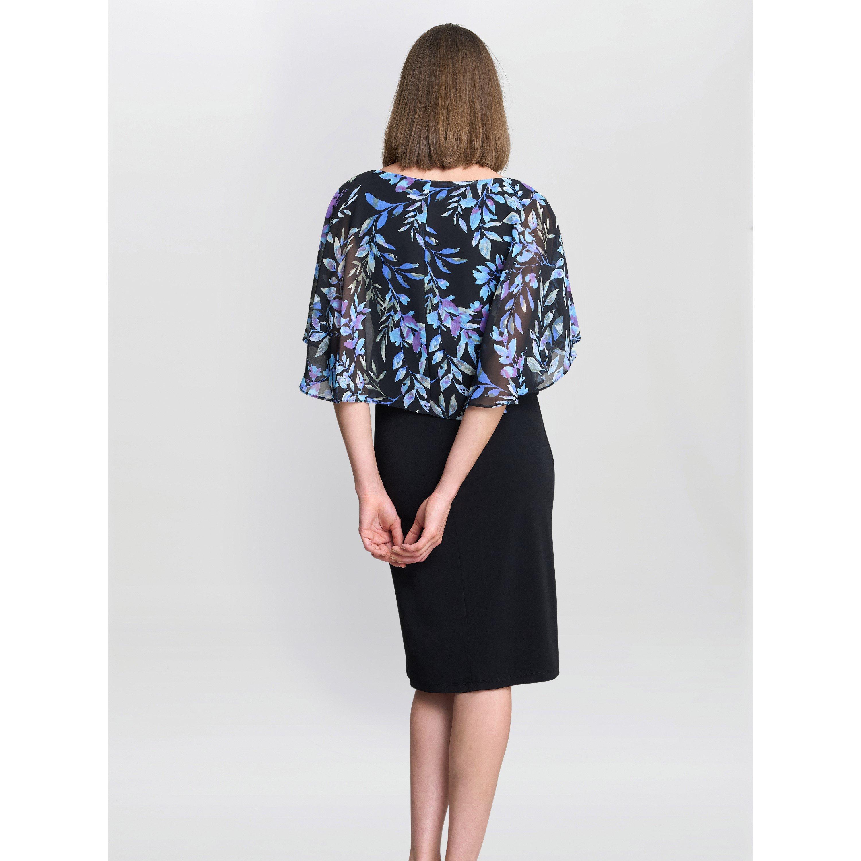 Black / Blue - Gina Bacconi - JENNY FLORAL CHIFFON OVERLAY DRESS - 3