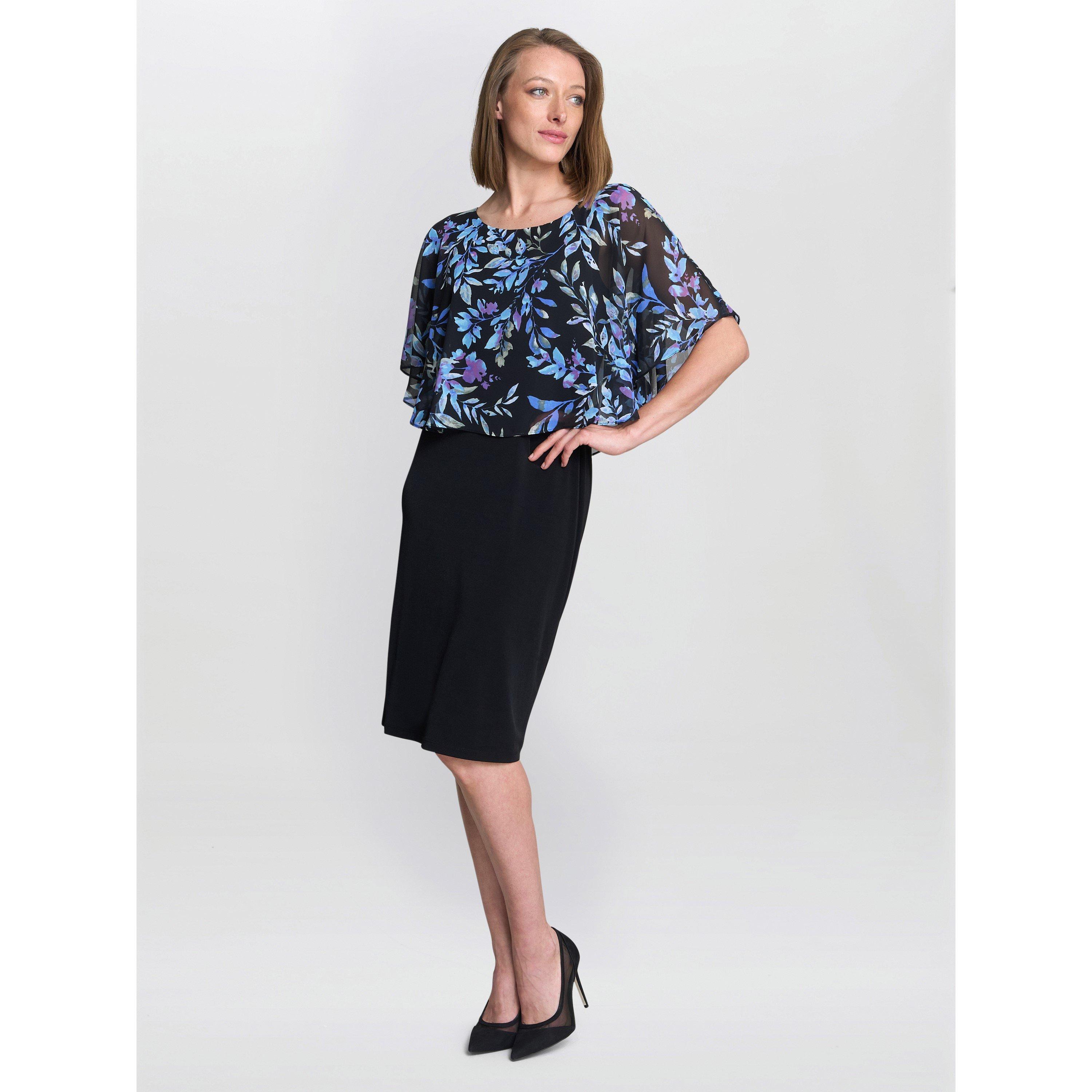 Black / Blue - Gina Bacconi - JENNY FLORAL CHIFFON OVERLAY DRESS - 4