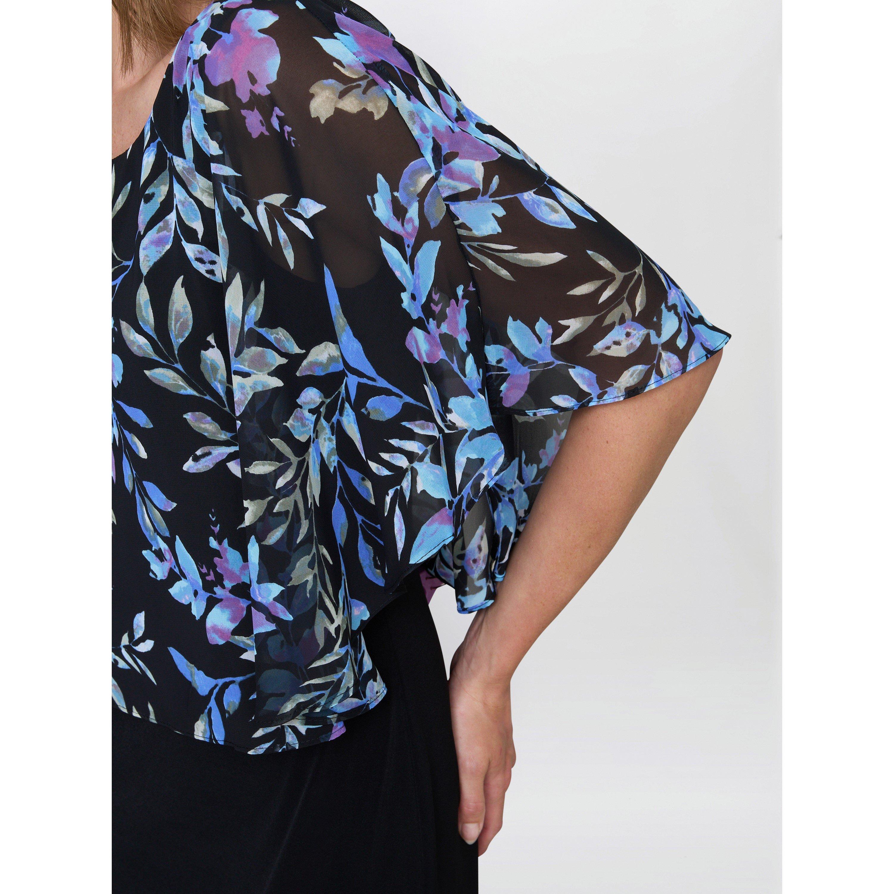 Black / Blue - Gina Bacconi - JENNY FLORAL CHIFFON OVERLAY DRESS - 5