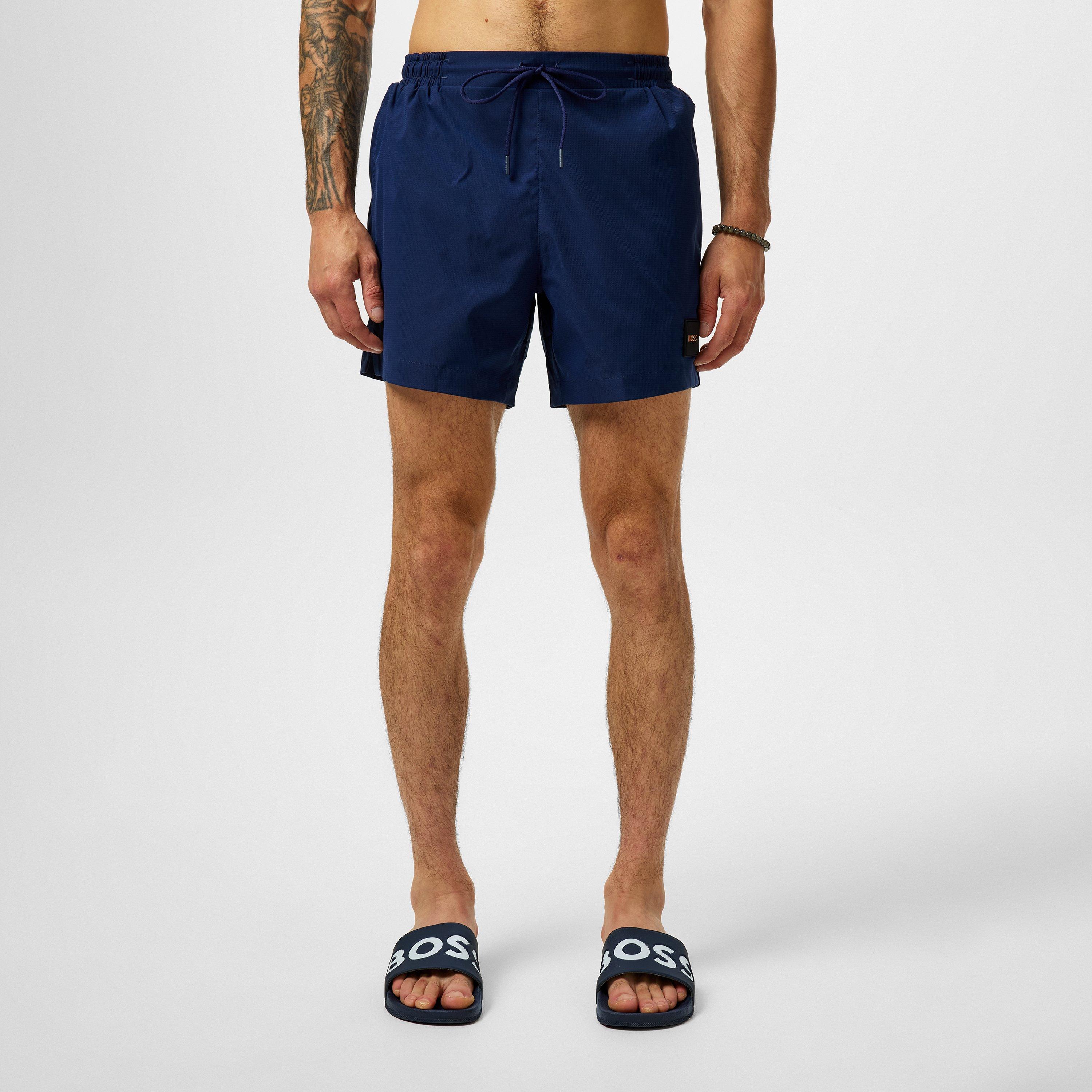 Navy - Boss - Men's Luc Badge Swim Shorts, Comfortable Elasticated Waist - 3