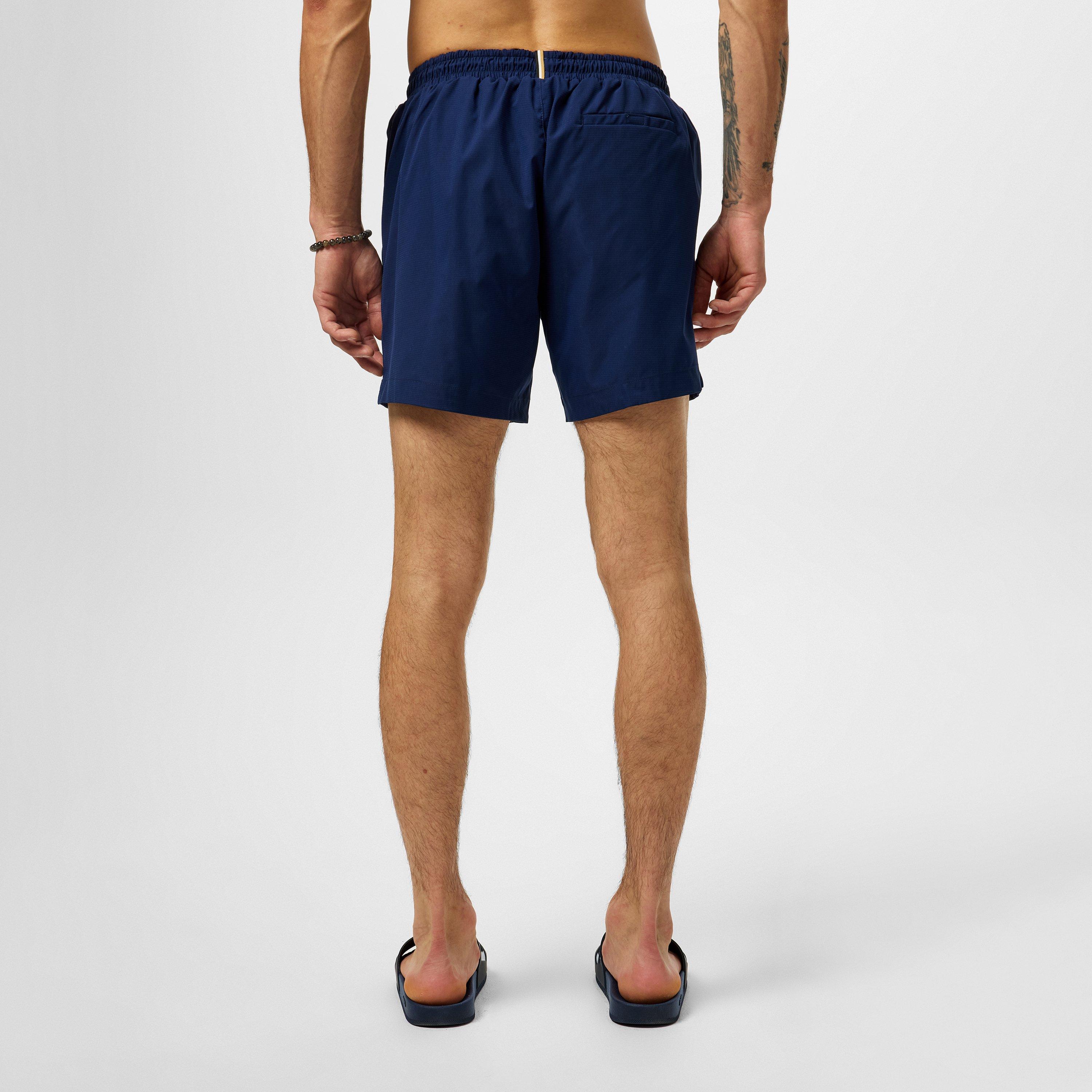 Navy - Boss - Men's Luc Badge Swim Shorts, Comfortable Elasticated Waist - 4