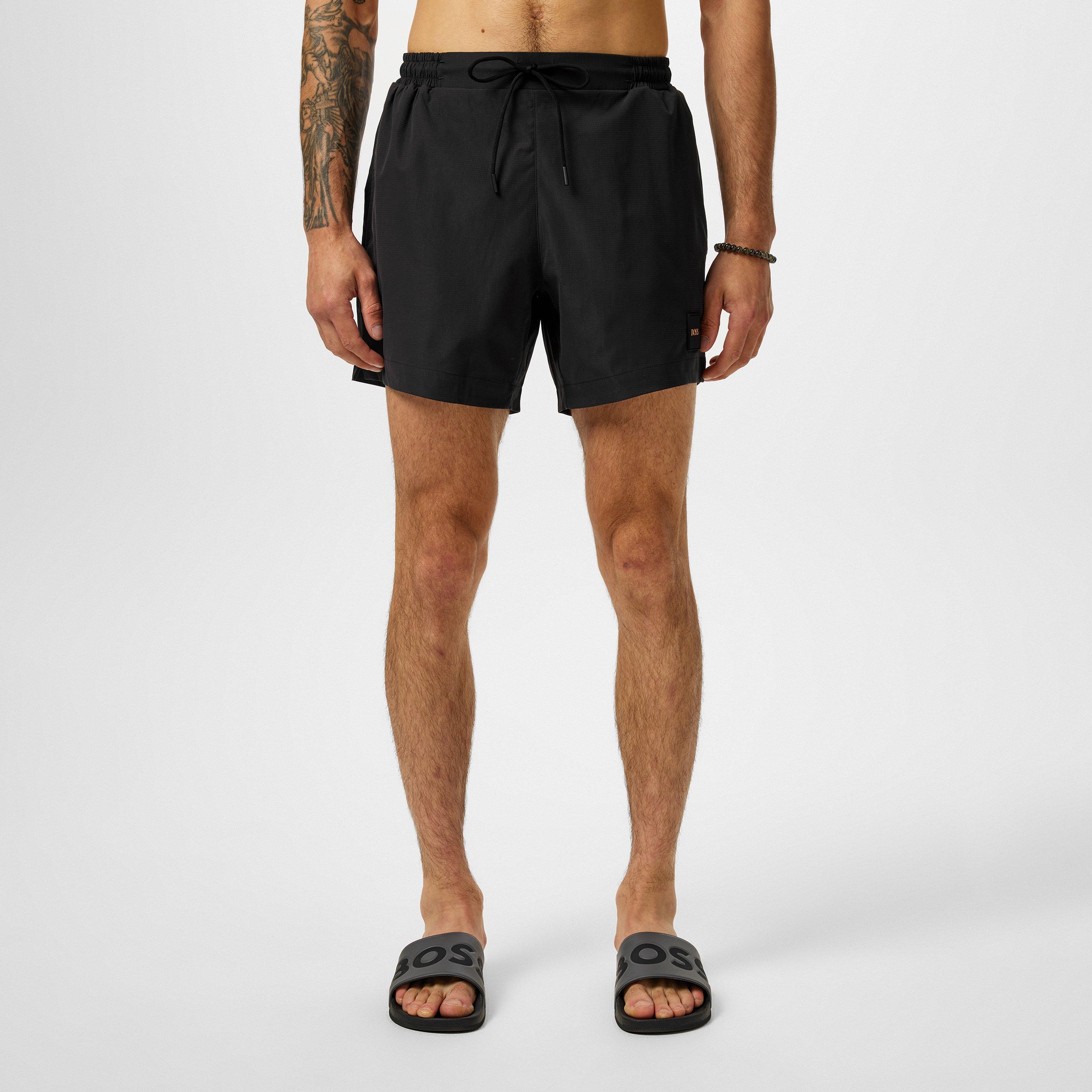 Black - Boss - Men's Luc Badge Swim Shorts, Comfortable Elasticated Waist - 2