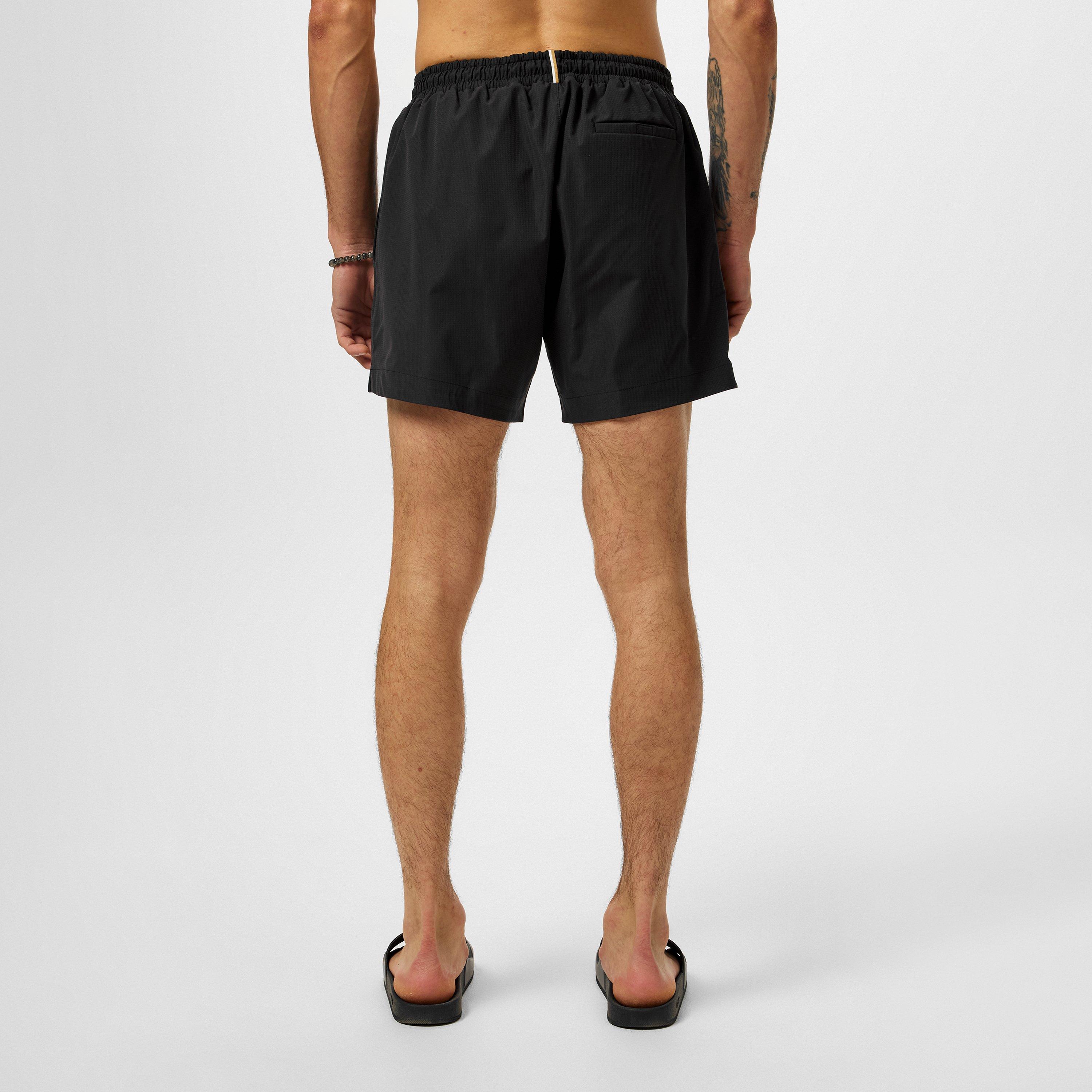 Black - Boss - Men's Luc Badge Swim Shorts, Comfortable Elasticated Waist - 3