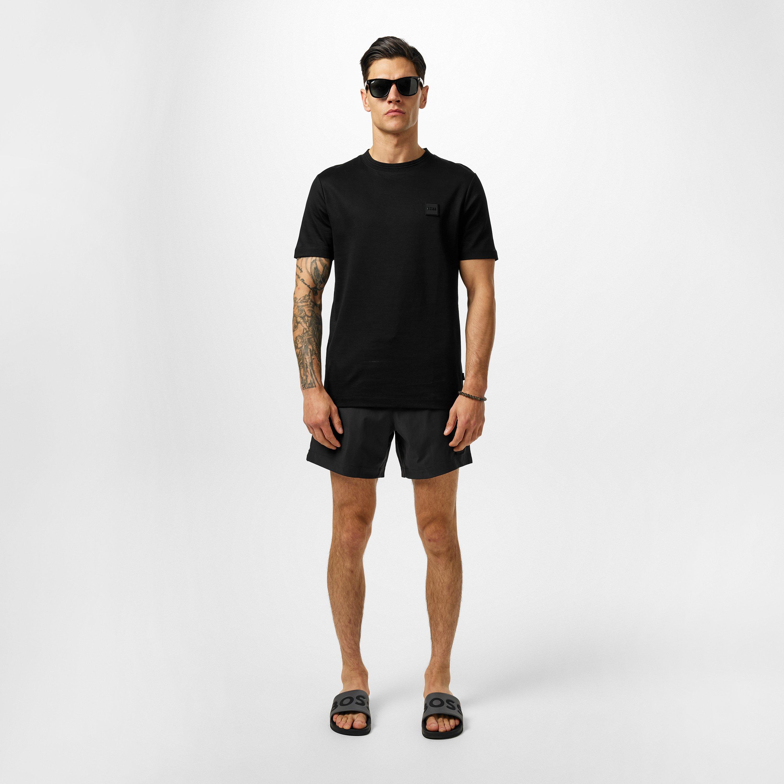 Black - Boss - Men's Luc Badge Swim Shorts, Comfortable Elasticated Waist - 5