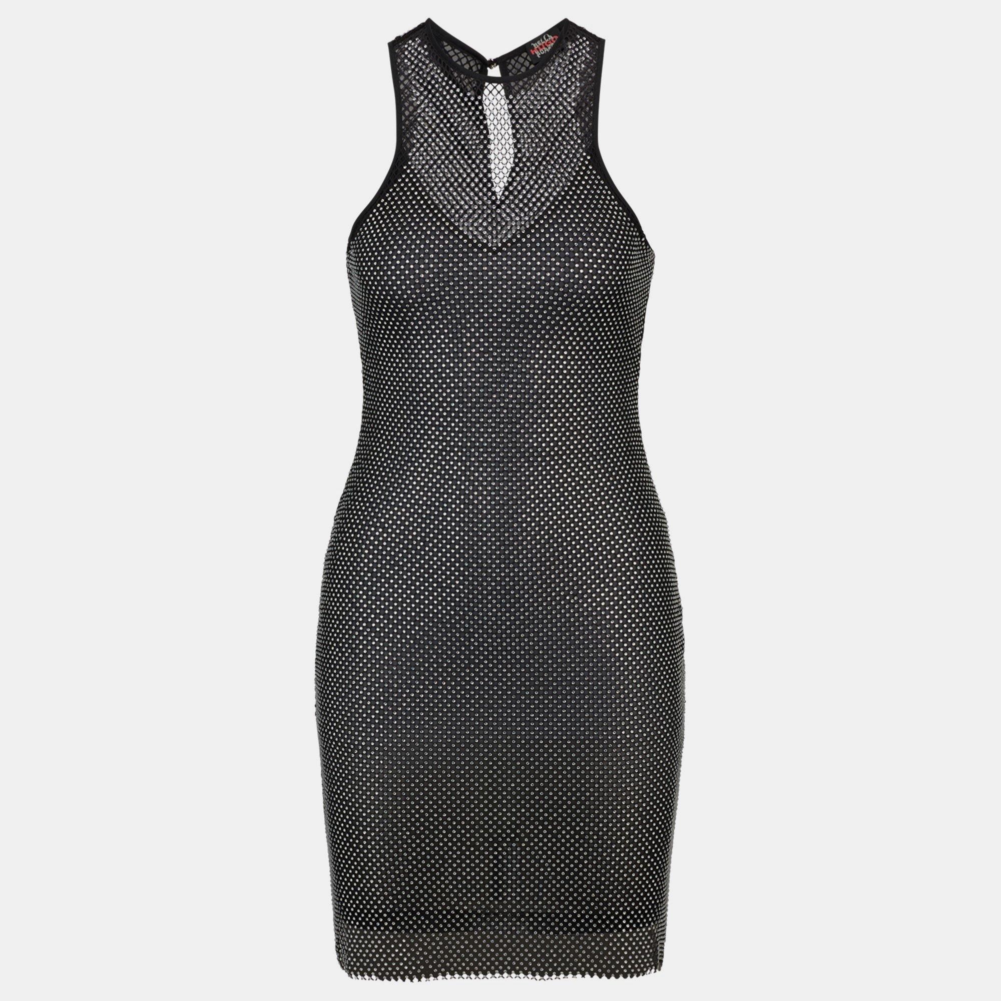 Black - Hugo - X Bella Poarch Silver Glitter Mesh Dress - 5