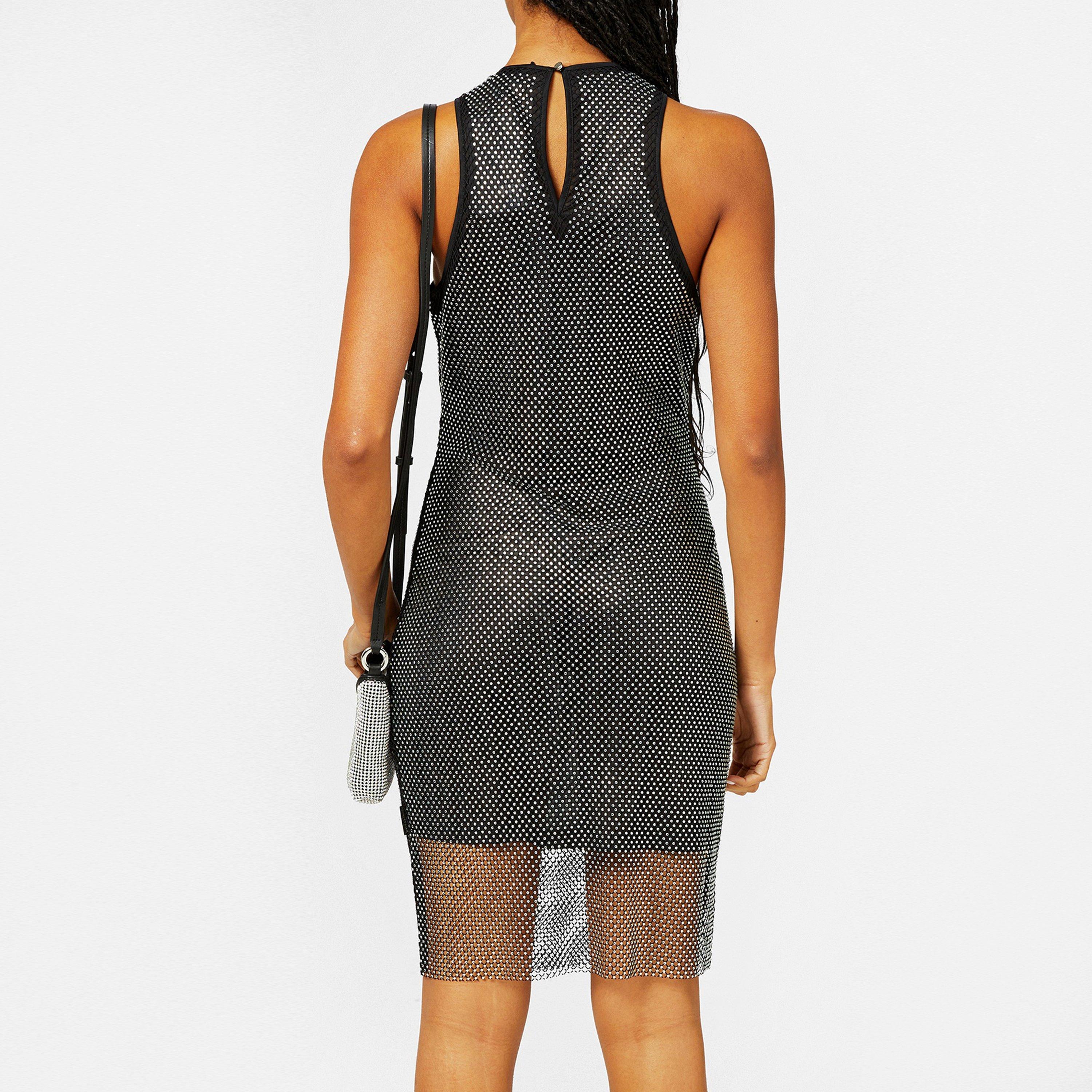 Black - Hugo - X Bella Poarch Silver Glitter Mesh Dress - 3