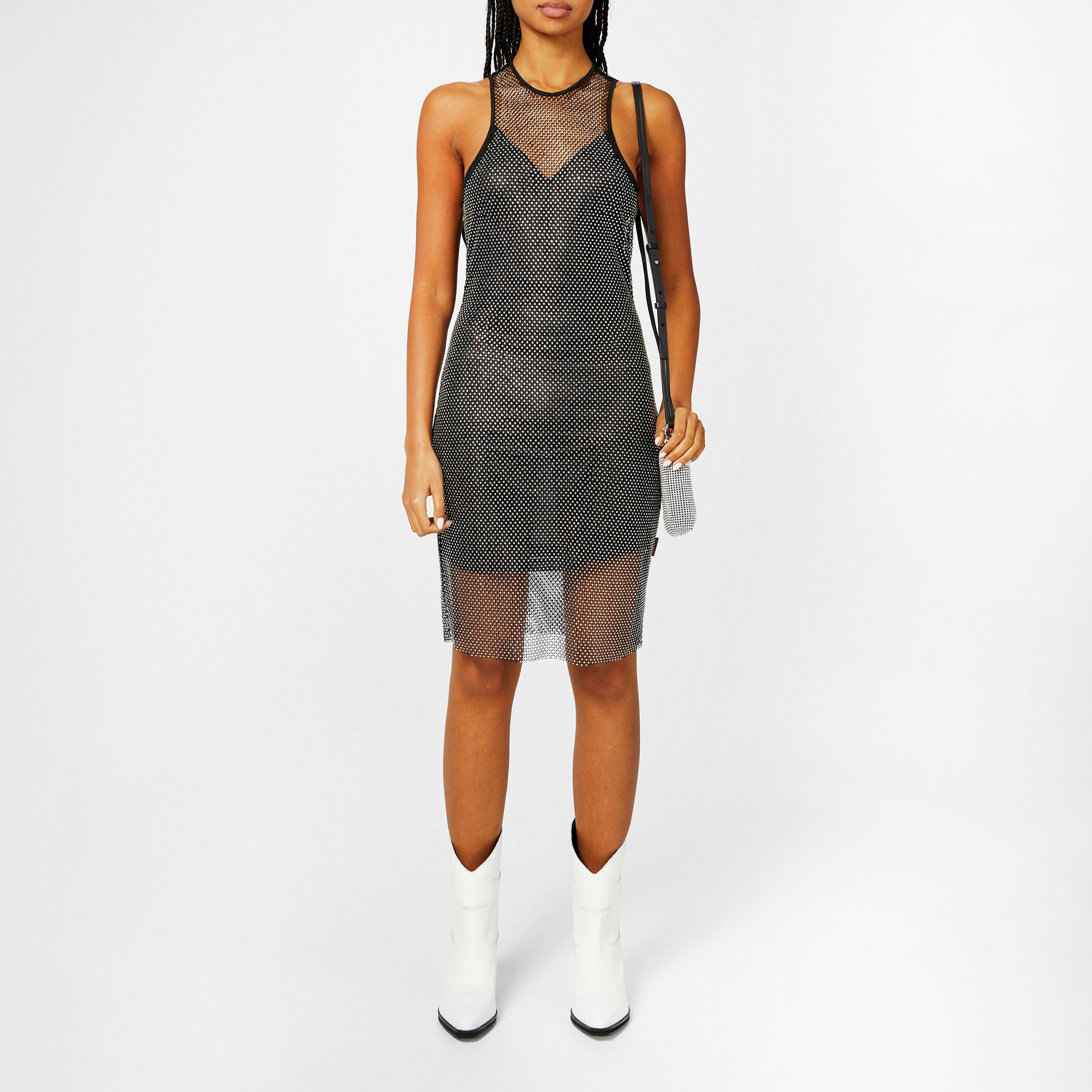 Black - Hugo - X Bella Poarch Silver Glitter Mesh Dress - 4