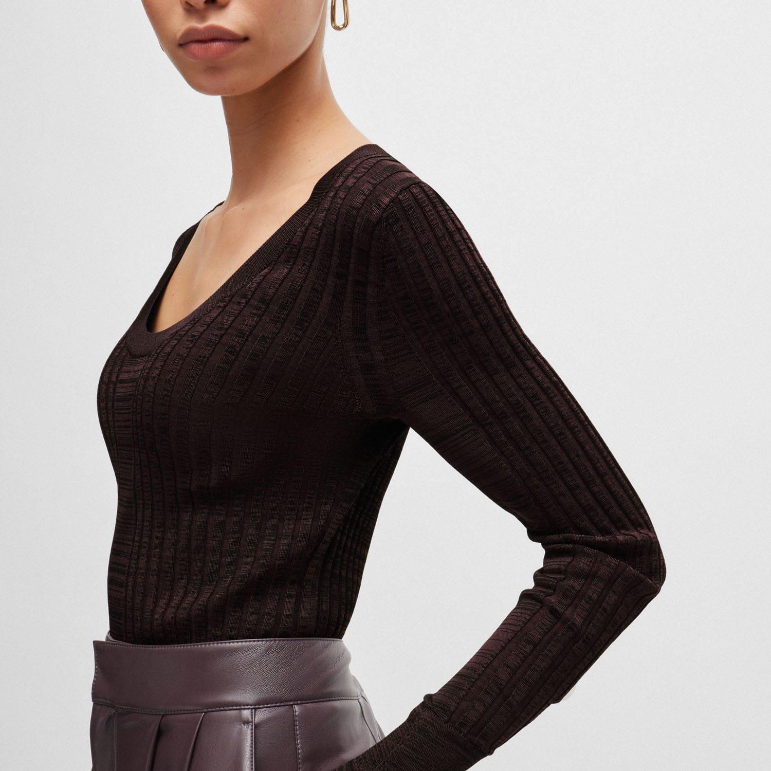 Brown - Boss - Firama Scoop-Neck Sweater - 3