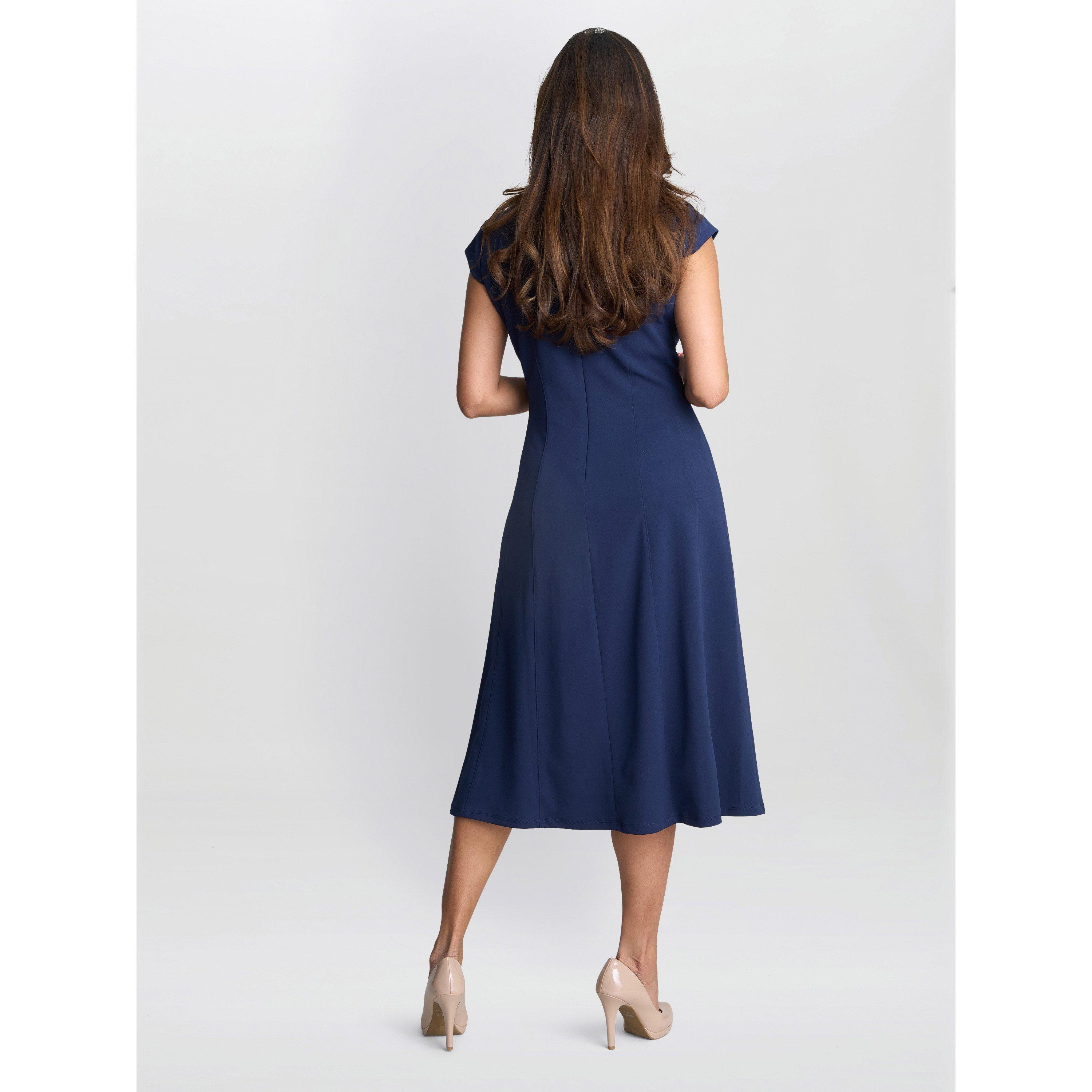 Navy - Gina Bacconi - MAXENE FIT AND FLARE MIDI DRESS - 3