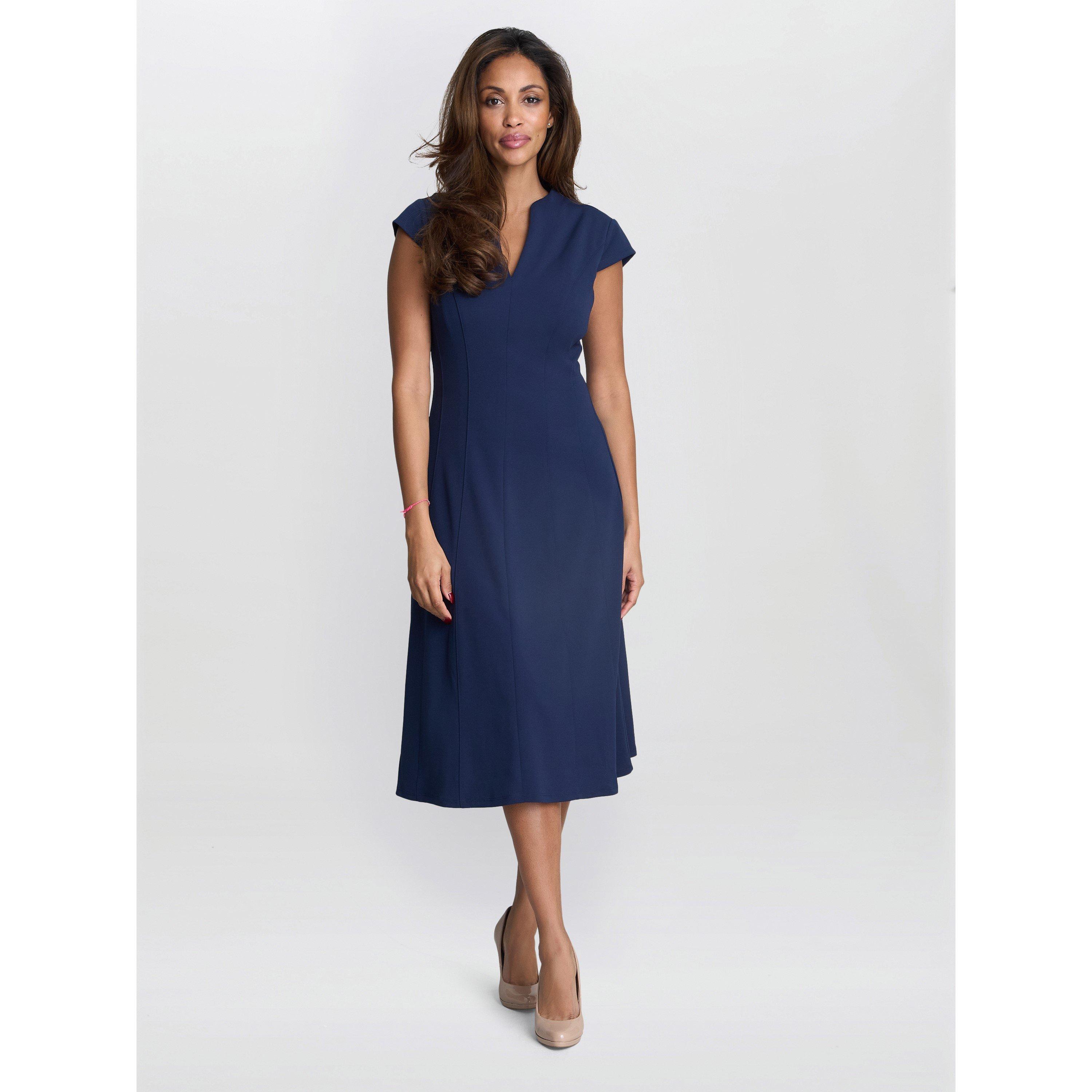 Navy - Gina Bacconi - MAXENE FIT AND FLARE MIDI DRESS - 4