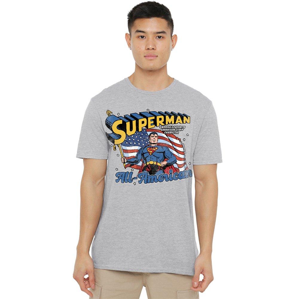 Light Grey - DC Comics - American Flag Retro T-Shirt Athletic Heather - 1