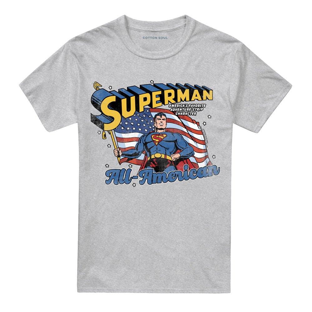 Light Grey - DC Comics - American Flag Retro T-Shirt Athletic Heather - 4