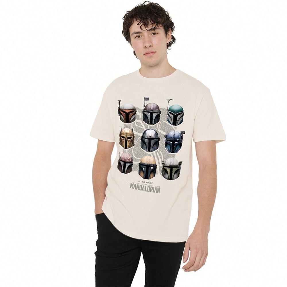 Beige - Star Wars - The Mandalorian Mando Helmet Grid T-Shirt Natural - 1