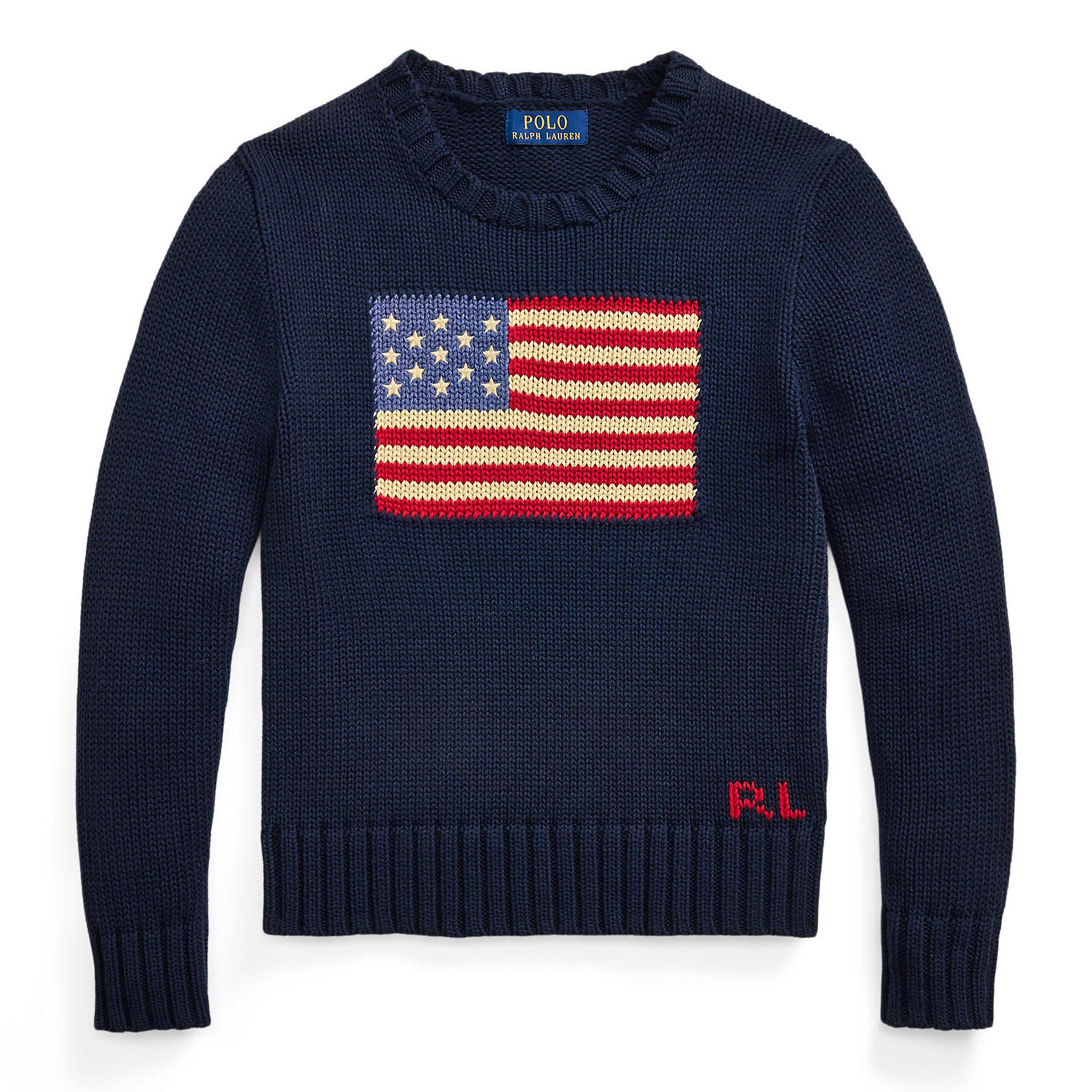Polo Ralph Lauren Boys Kids' Flag Knitted Crew Neck Jumper - Hunter Navy - 8-9Y/M