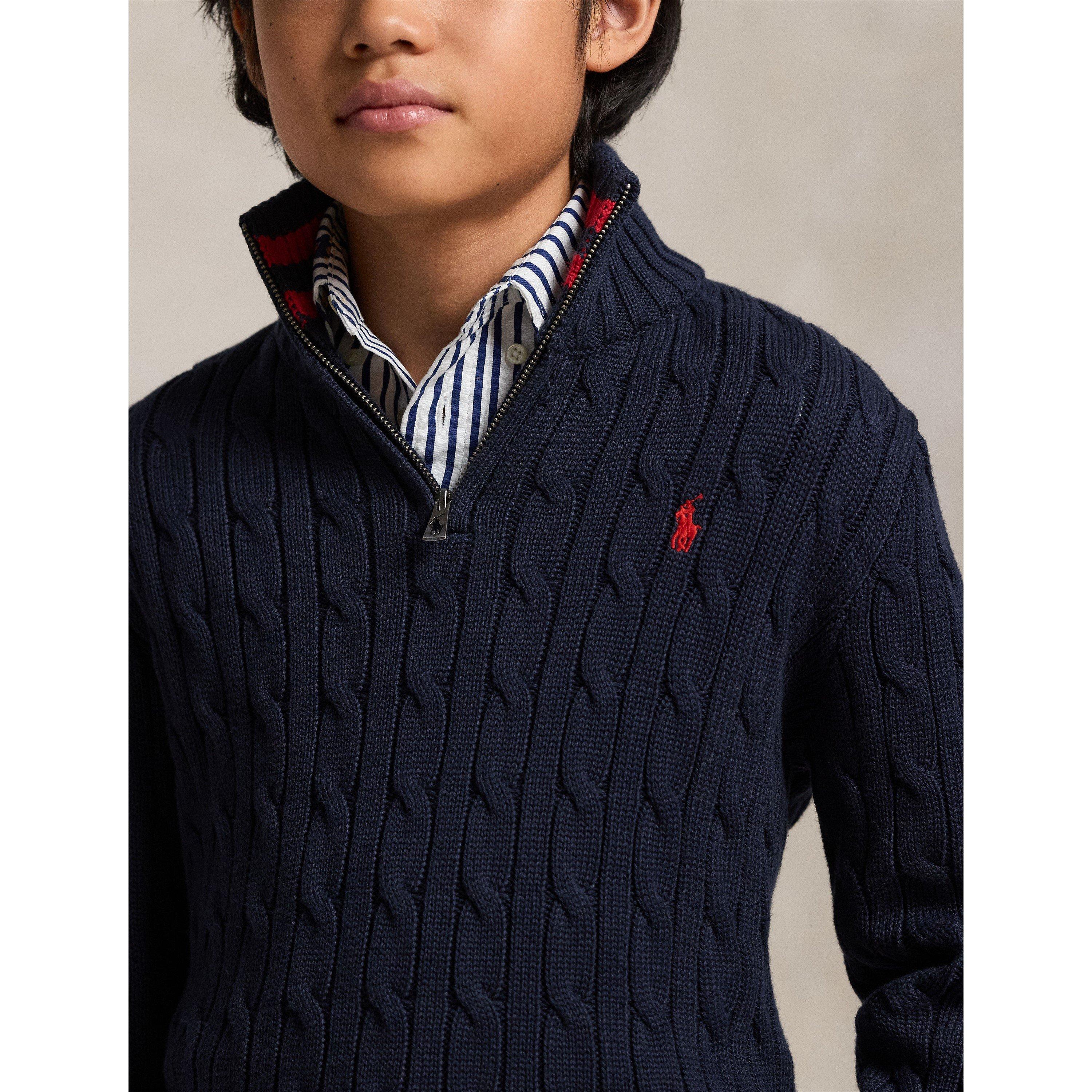 Newport Navy - Polo Ralph Lauren - Kids' Cable Quarter Zip Crew Neck Jumper - 4