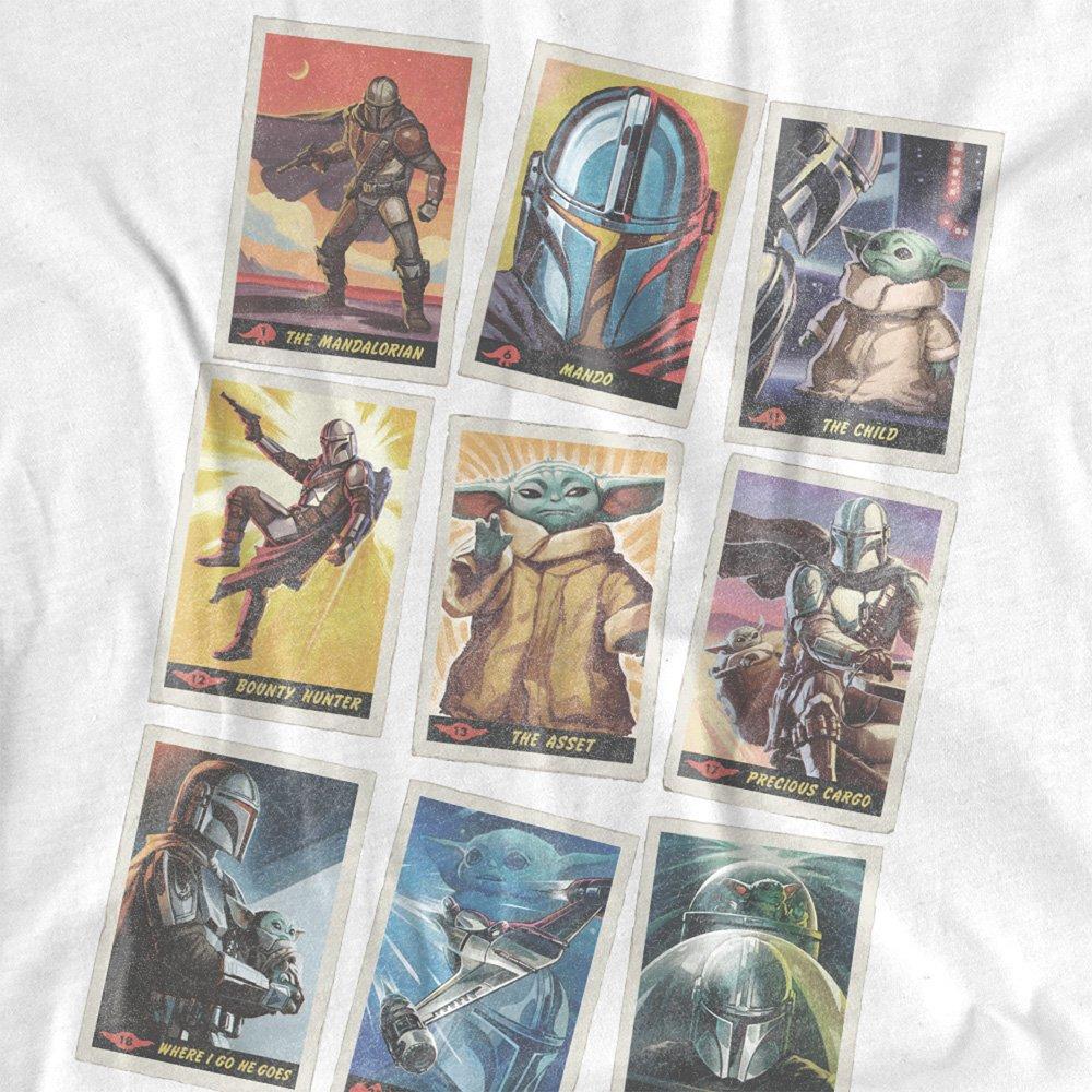 White - Star Wars - The Mandalorian Distressed Trading Card Grid T-Shi - 2