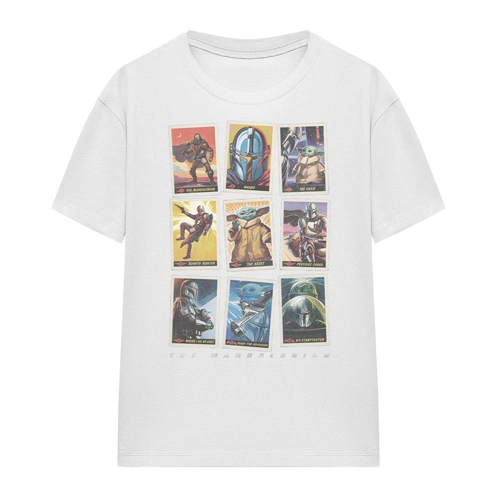 White - Star Wars - The Mandalorian Distressed Trading Card Grid T-Shi - 4