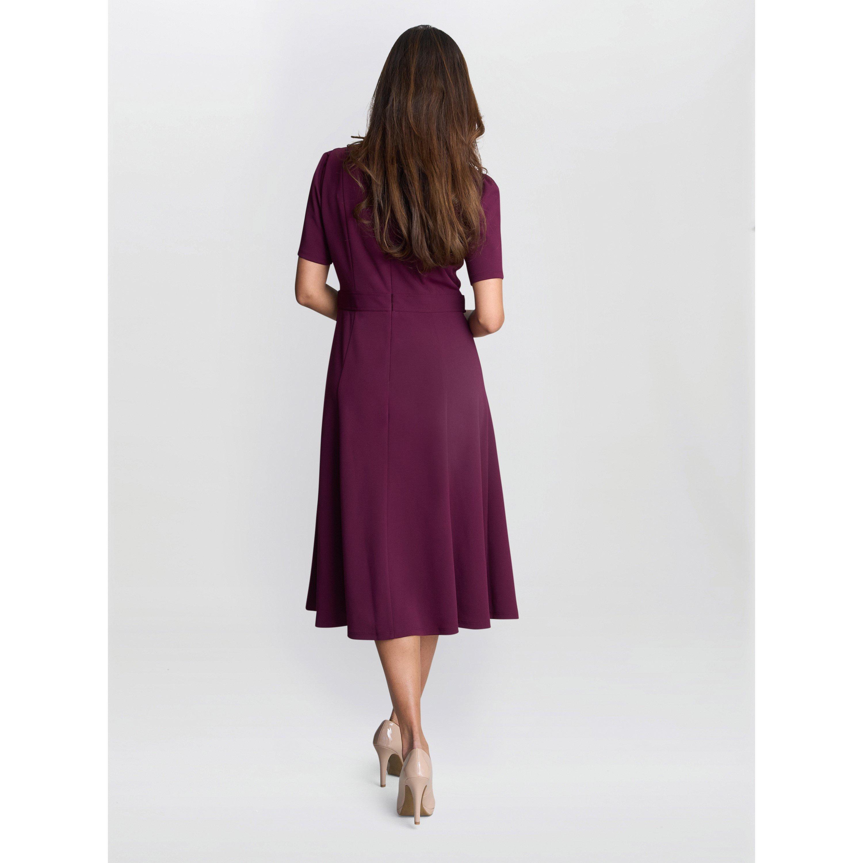 Burgundy - Gina Bacconi - Mel Fit And Flare Midi Dress - 3