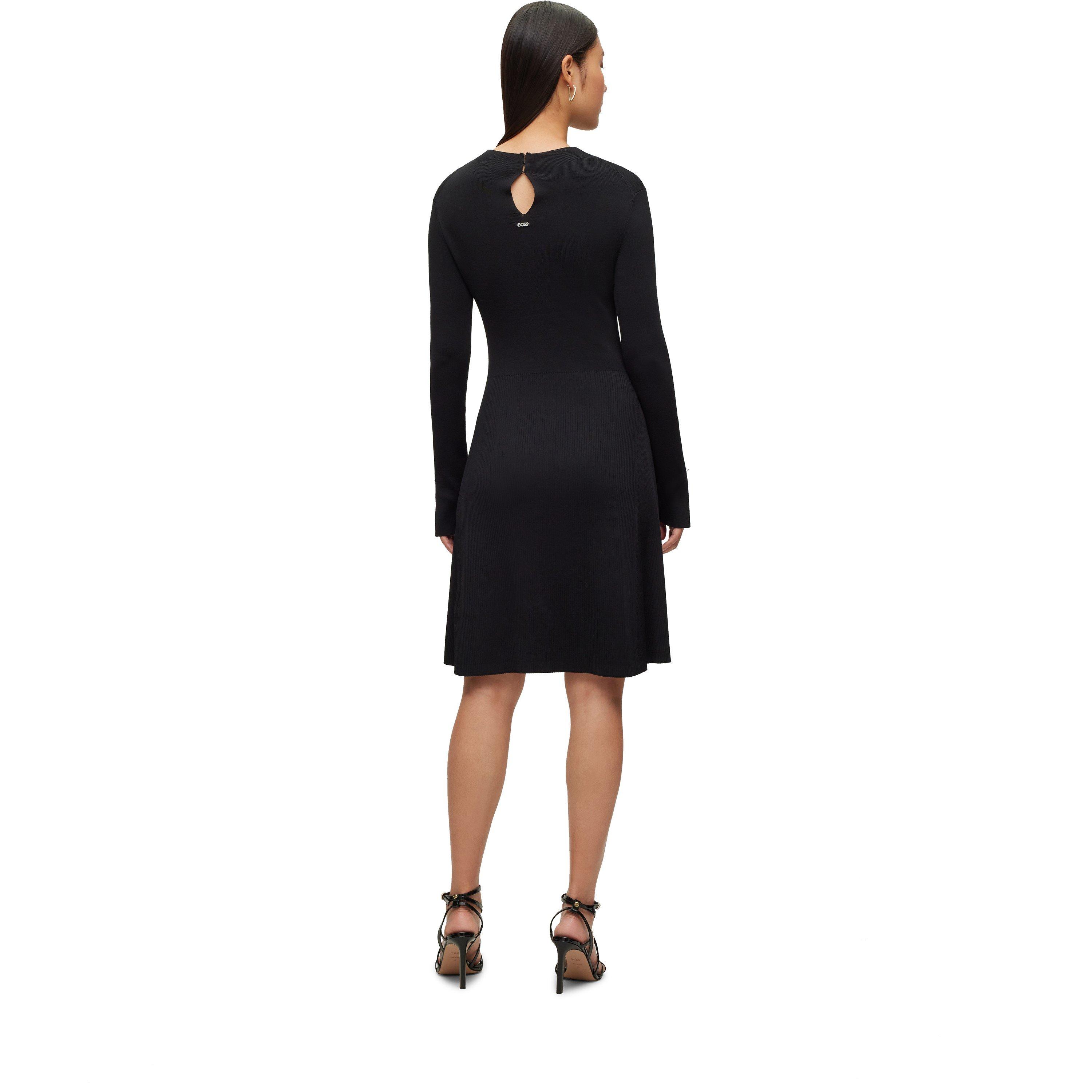 Black 001 - Boss - Women's Fuglia Knitted Dress, Slim-fit Rib-knit - 2