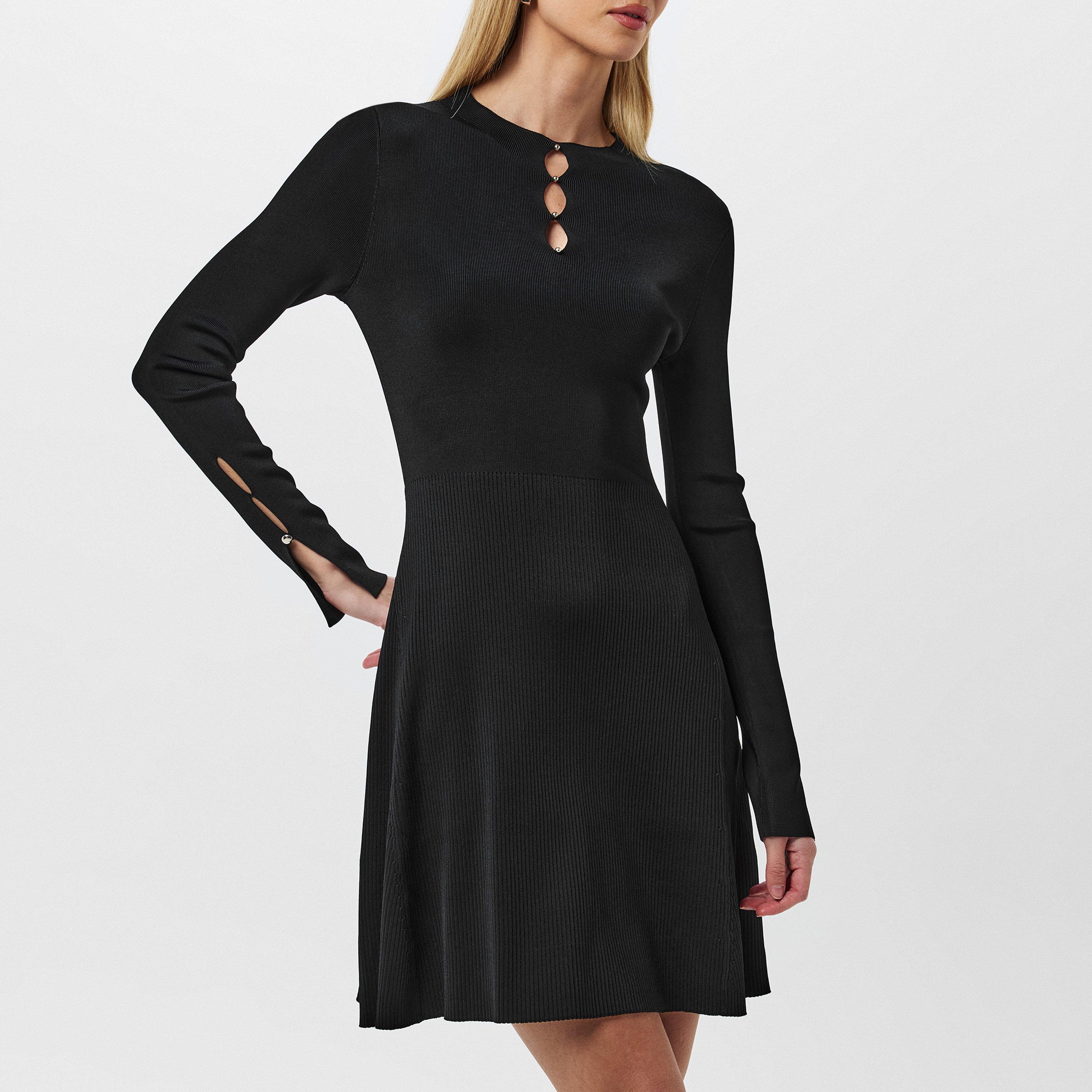 Black 001 - Boss - Women's Fuglia Knitted Dress, Slim-fit Rib-knit - 3