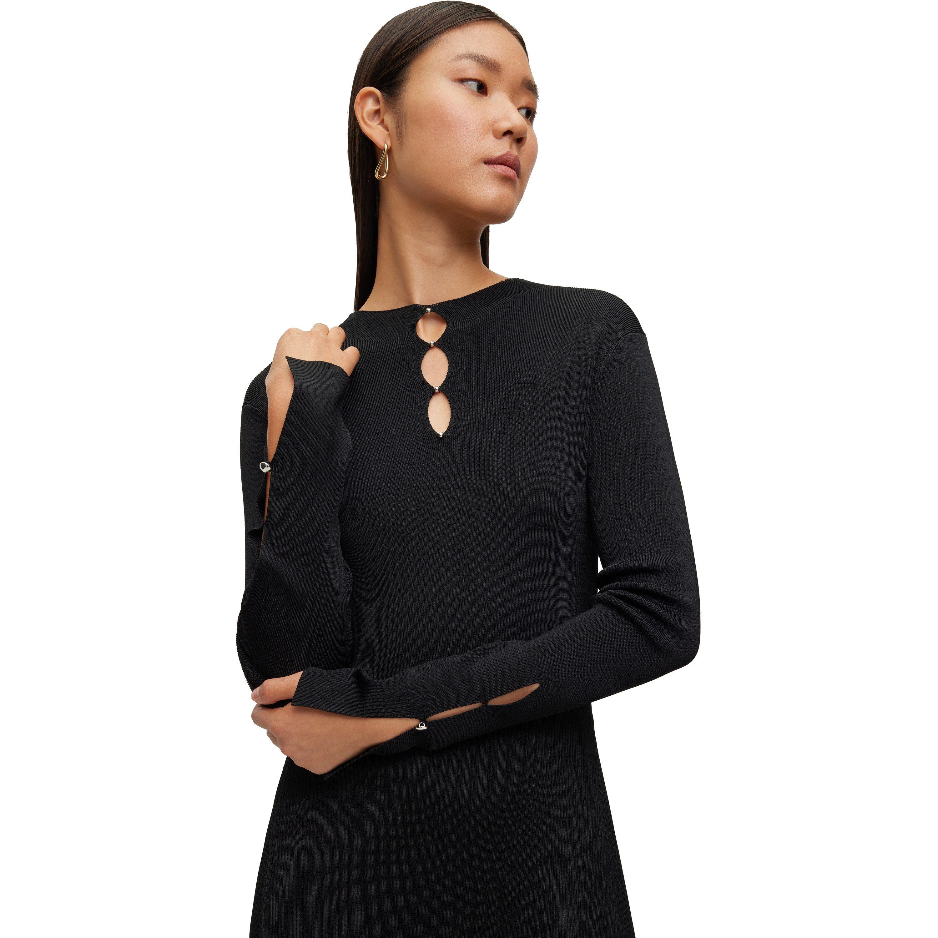 Black 001 - Boss - Women's Fuglia Knitted Dress, Slim-fit Rib-knit - 5