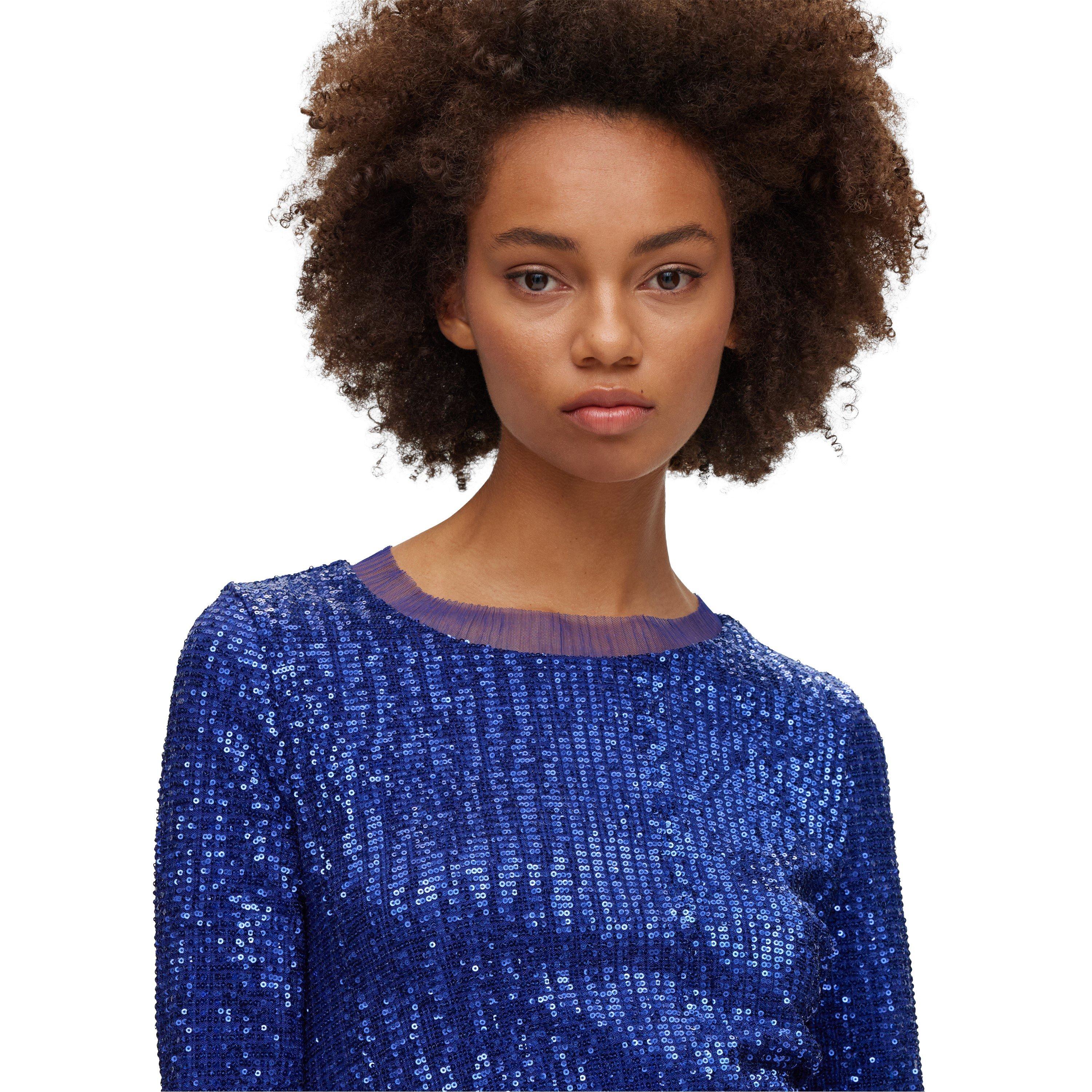 Open Blue 498 - Boss - Women's Edegra All-over Sequinned Design Dress - 4