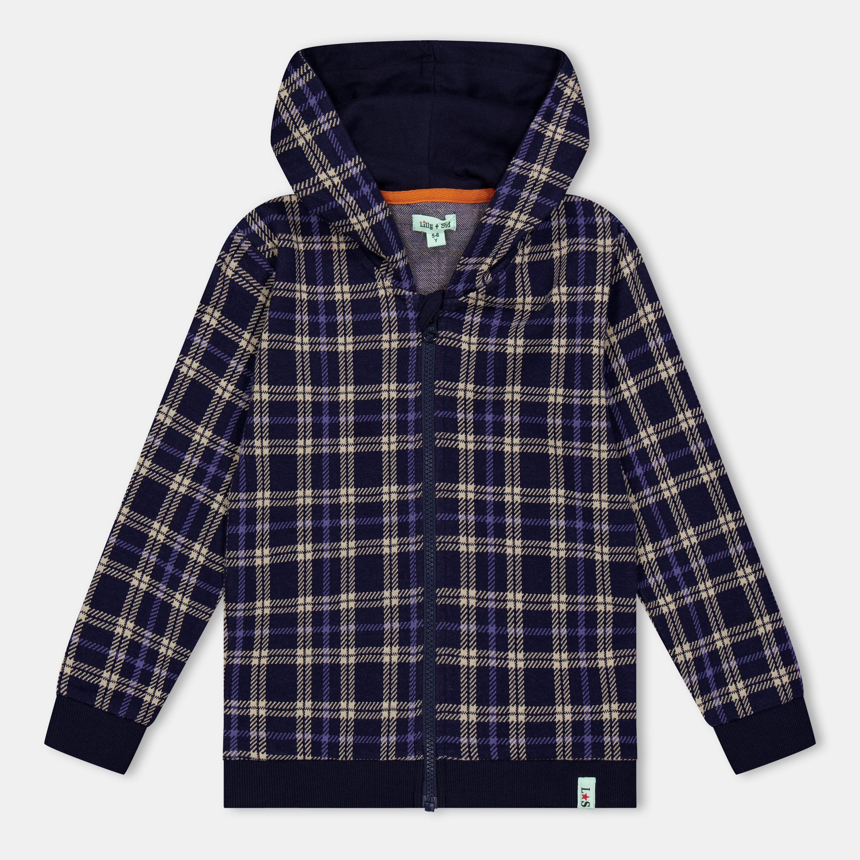 Lilly And Sid  Kids' Check Pattern Hoodie - Navy - 2-3 Yrs