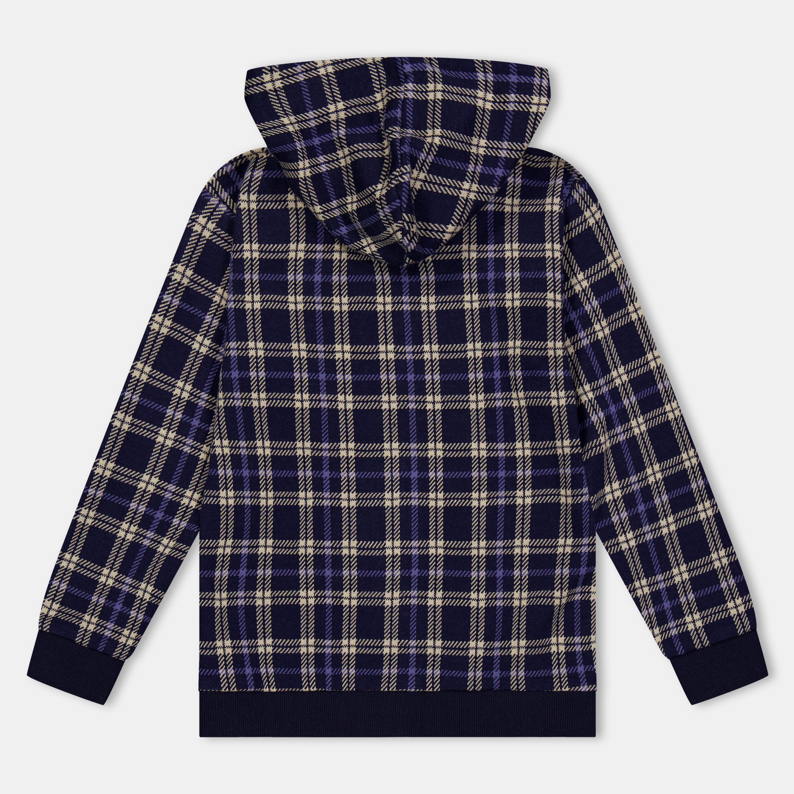 Navy - Lilly and Sid - Check Pattern Hoodie - 2