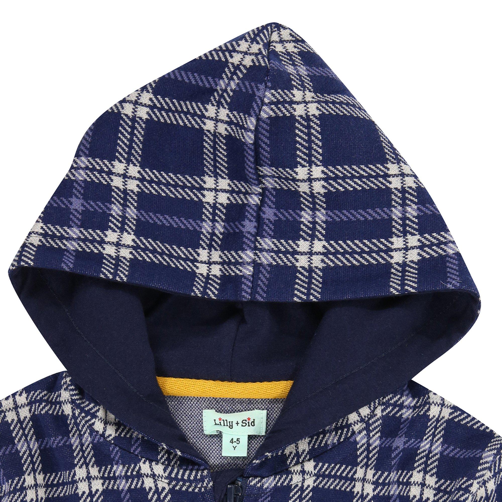 Navy - Lilly and Sid - Check Pattern Hoodie - 3