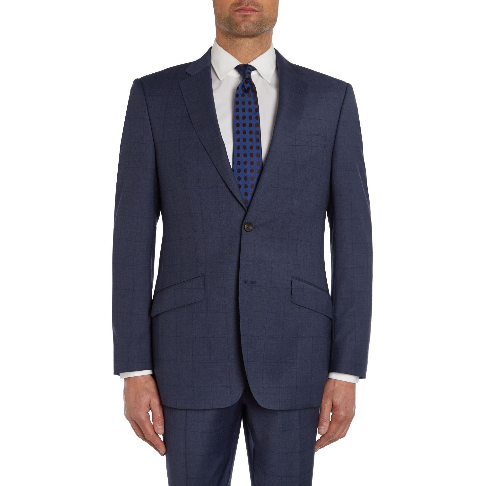 Blue - Simon Carter - Window pane check regular suit jacket - 2