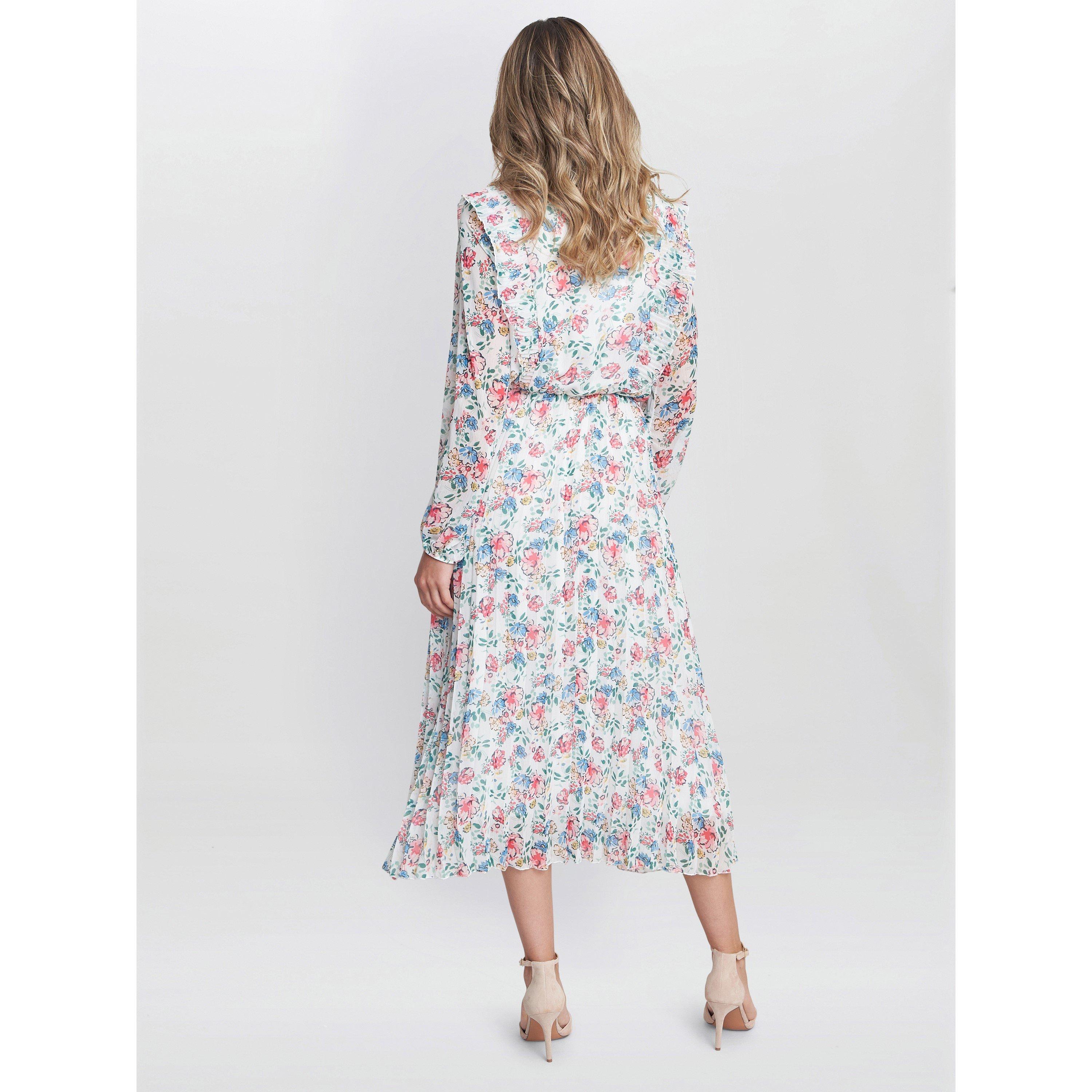 White / Multi - Gina Bacconi - Chantelle Pleated Frill Dress - 2