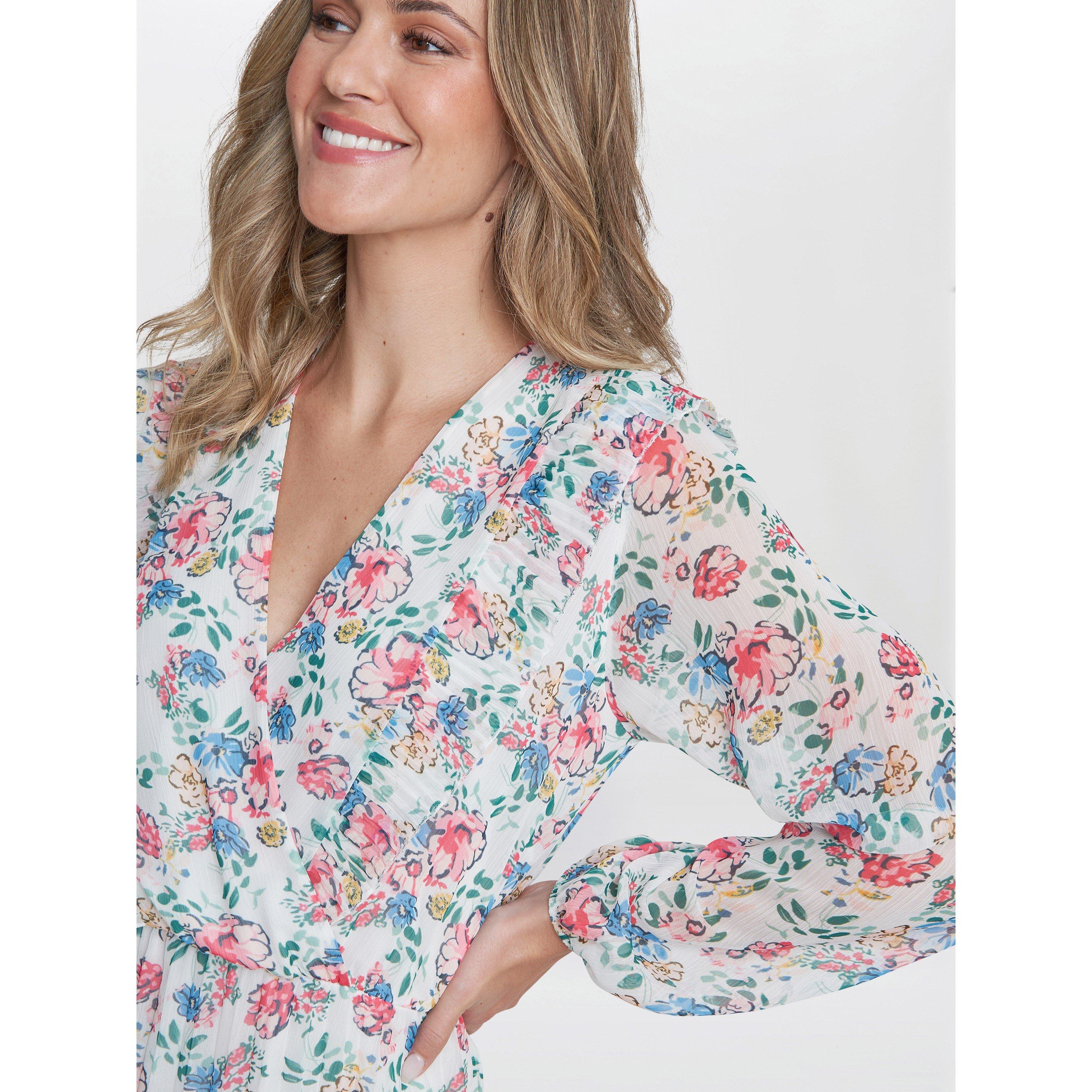 White / Multi - Gina Bacconi - Chantelle Pleated Frill Dress - 5