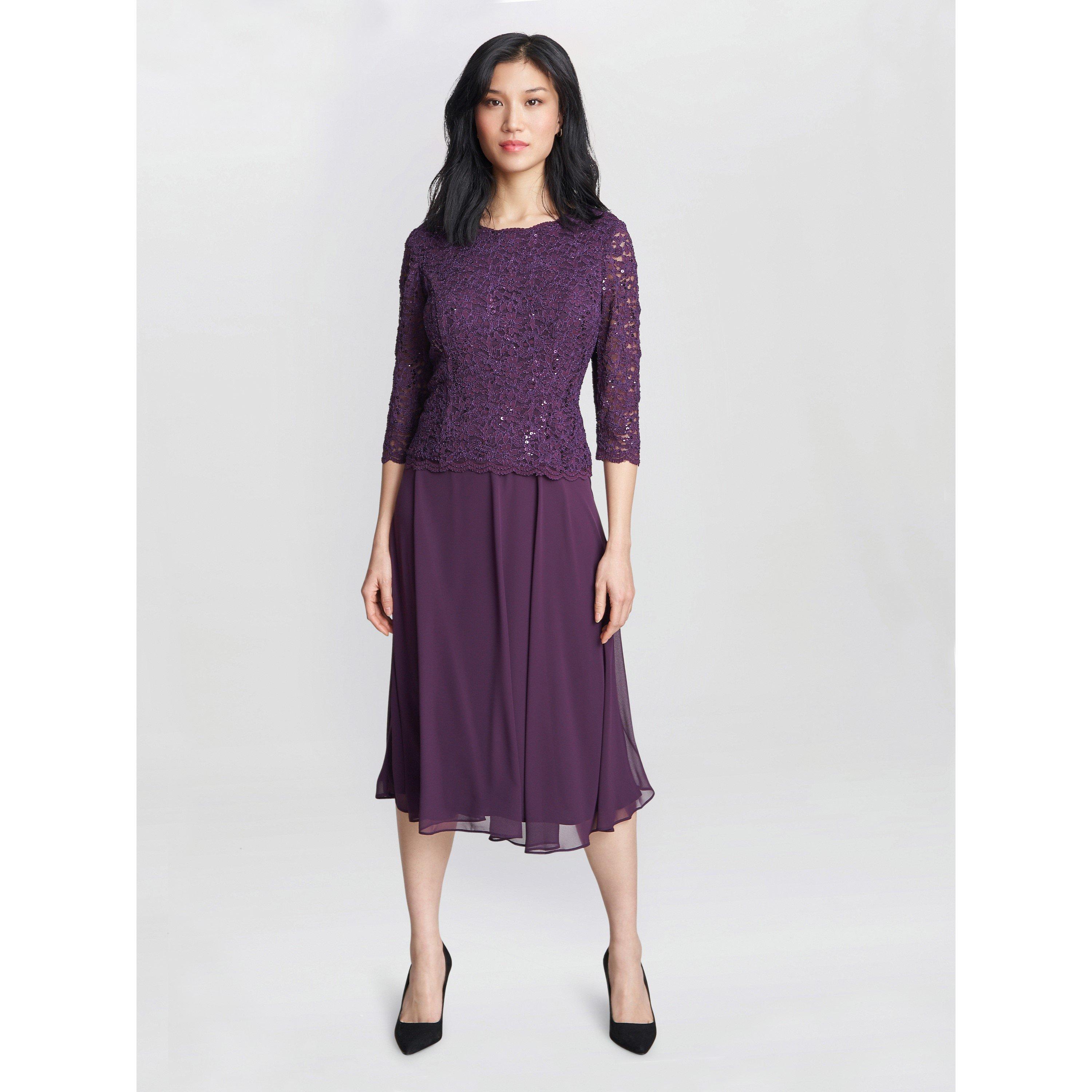 Gina Bacconi Women's Rona Midi-Length Dress With Lace Bodice - Plum - 22