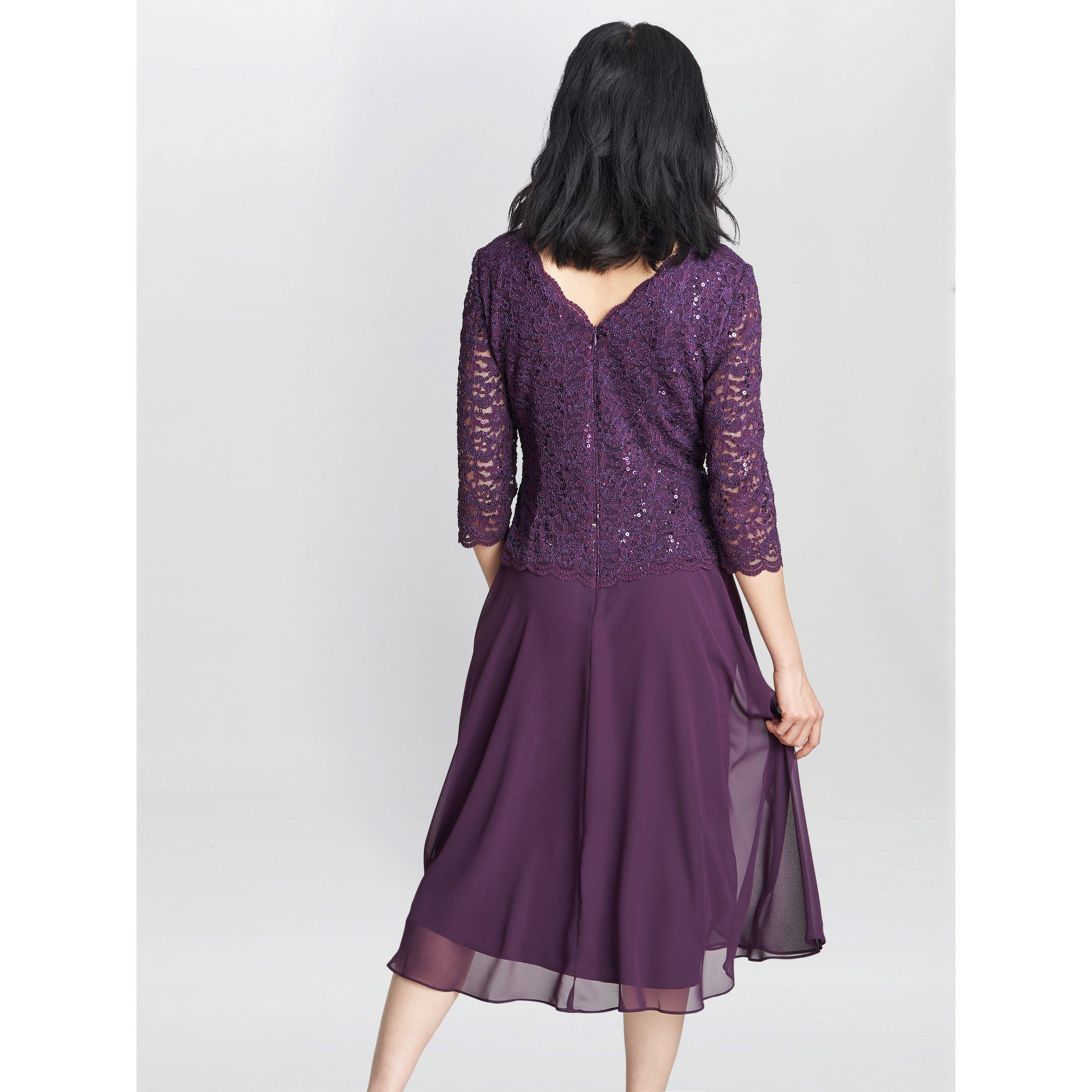 Plum - Gina Bacconi - Rona Midi-Length Dress With Lace Bodice - 2