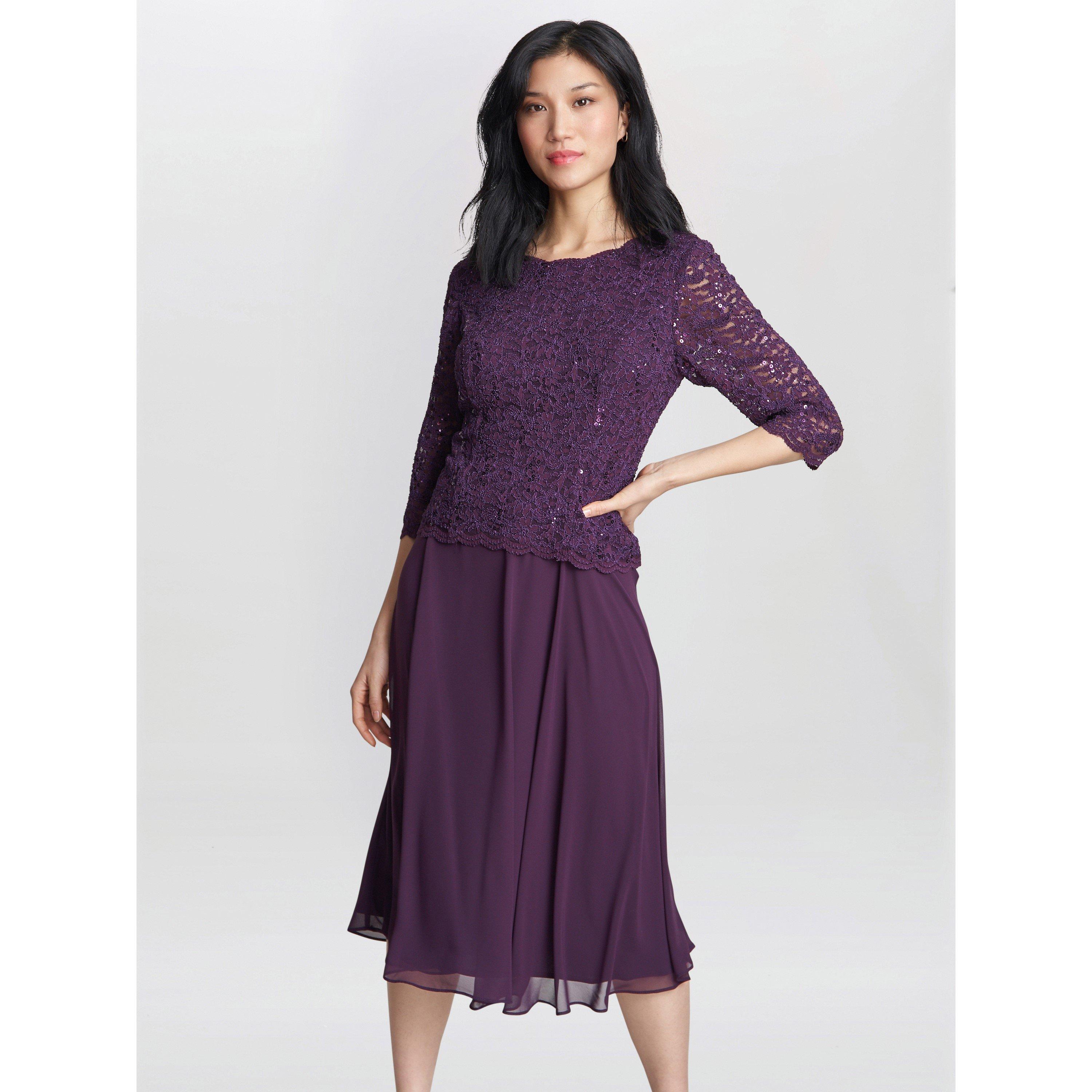 Plum - Gina Bacconi - Rona Midi-Length Dress With Lace Bodice - 3