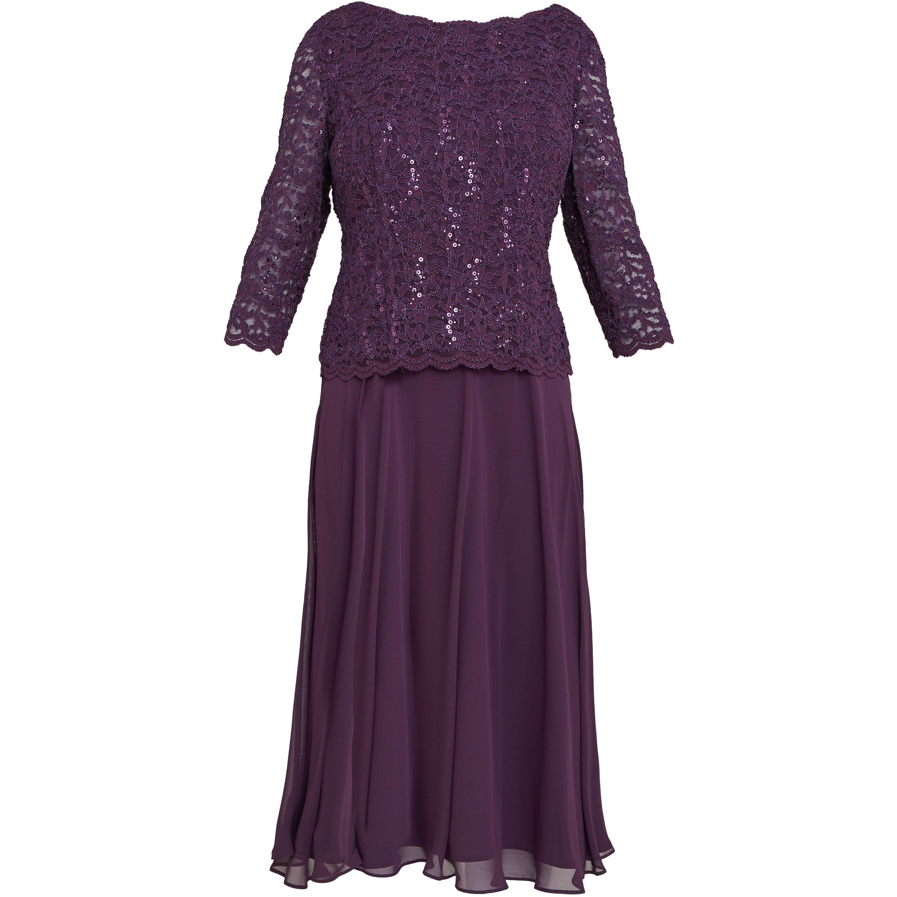 Plum - Gina Bacconi - Rona Midi-Length Dress With Lace Bodice - 4