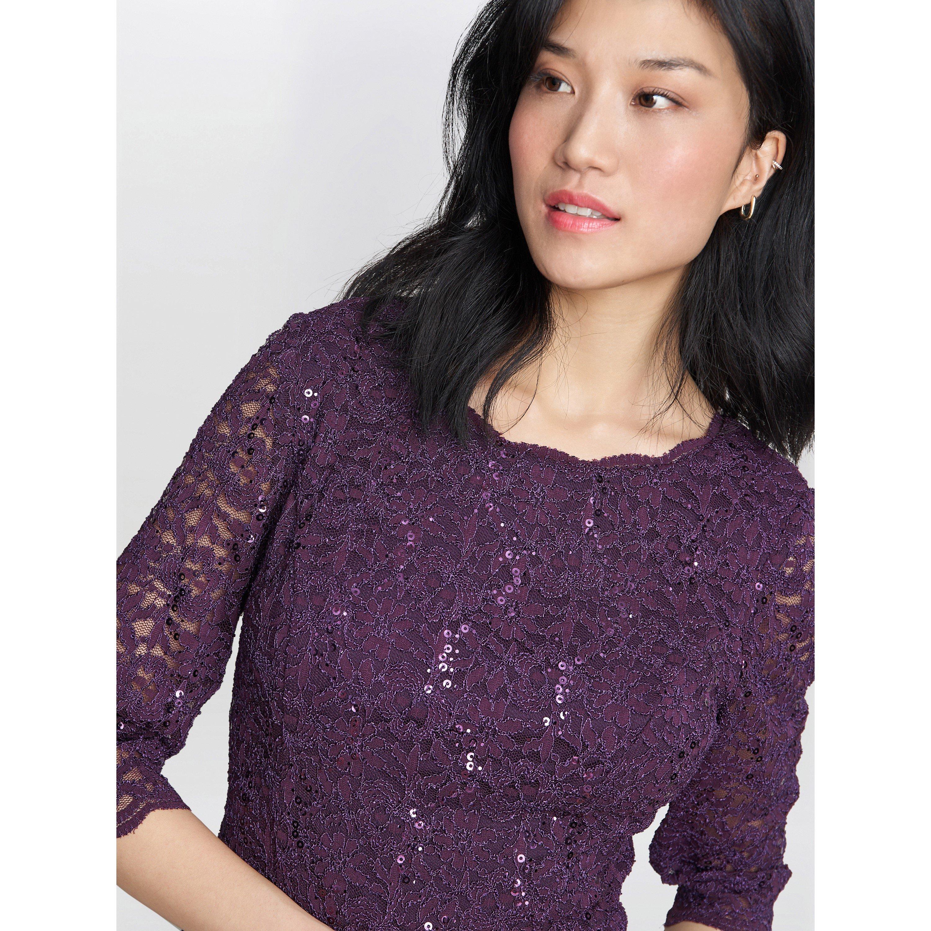 Plum - Gina Bacconi - Rona Midi-Length Dress With Lace Bodice - 5