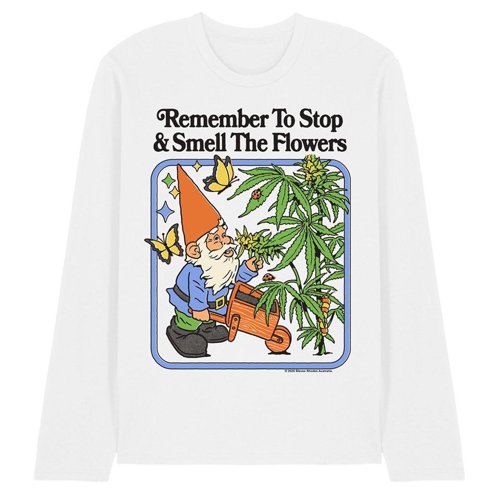 White - Steven Rhodes - Steven Rhodes Smell The Flowers Long Sleeve T-Shir - 1