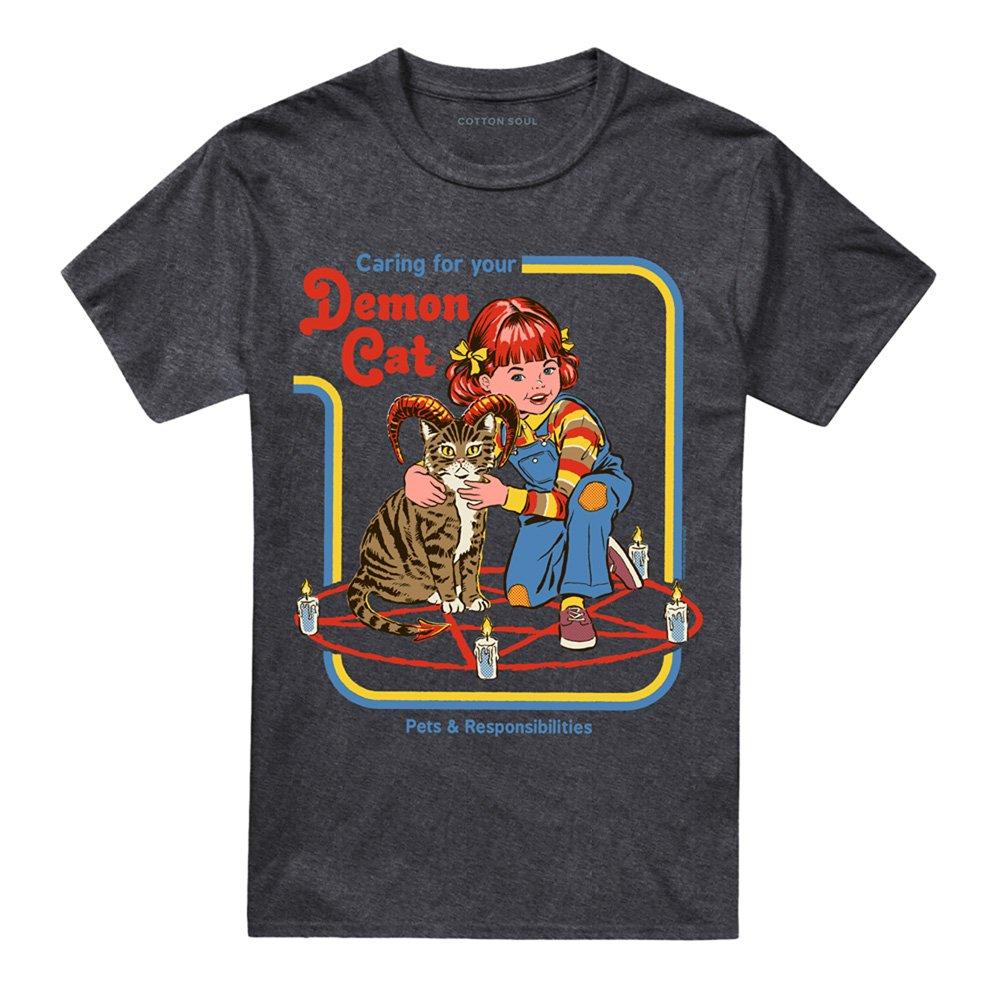 Charcoal - Steven Rhodes - Steven Rhodes Caring For Your Demon Cat Tee Charc - 4