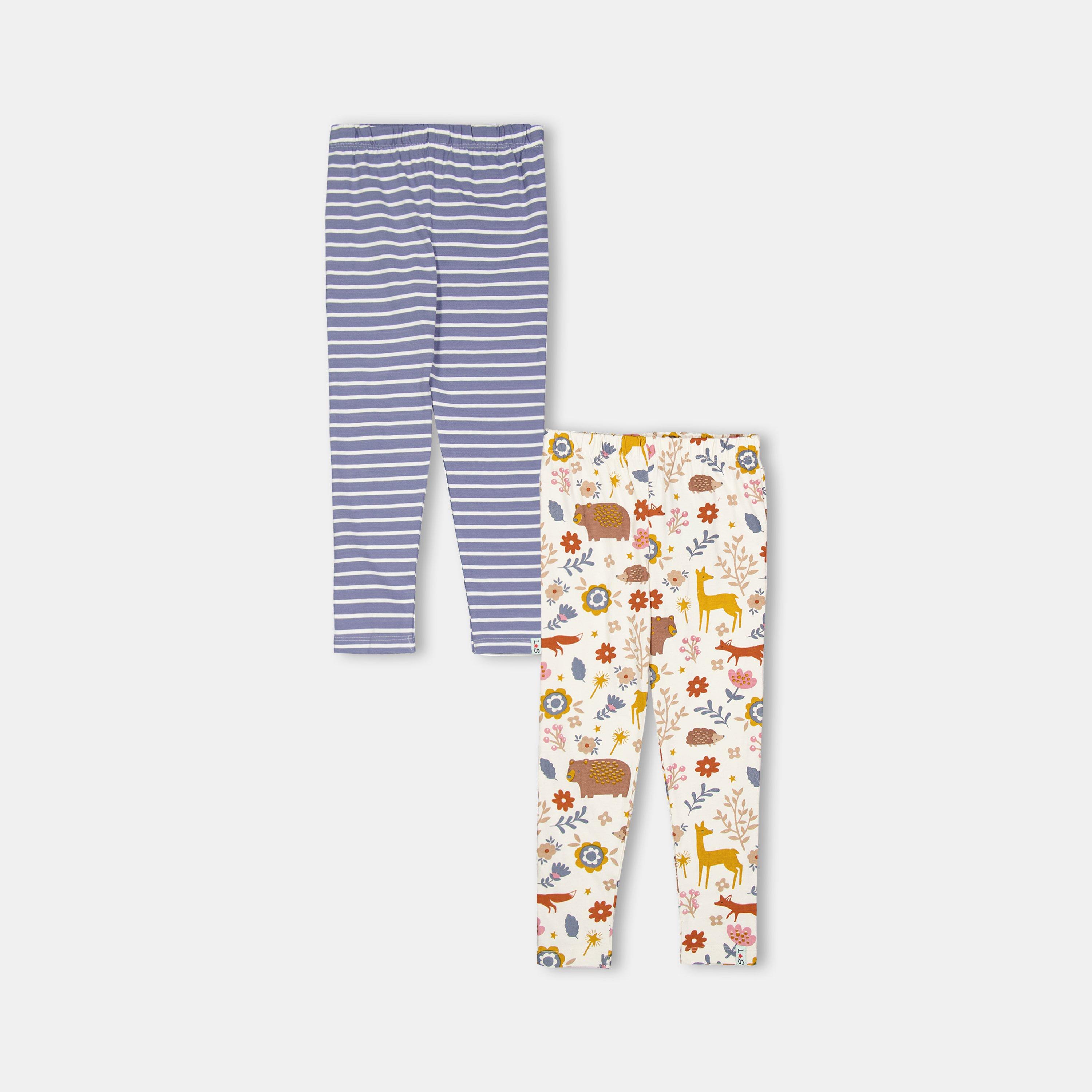 Blu - Lilly and Sid - & Sid Multicoloured Animal Forest And Stripe Print Leggings - 2 Pack
