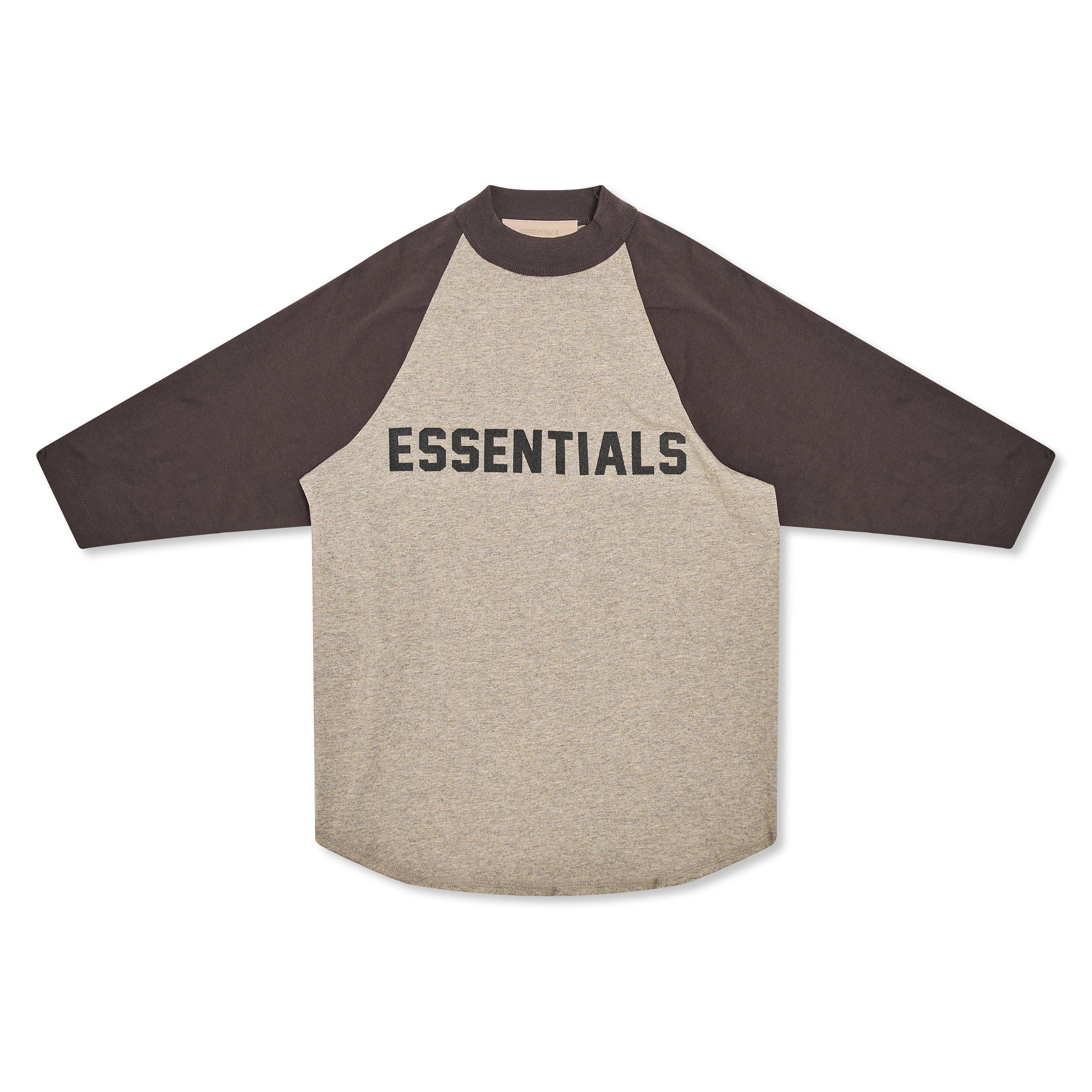 Dark Oatmeal - Fear Of God Essentials - Unisex Kids' 3/4 Sleeve Baseball Oversized Fit T-Shirt - 1