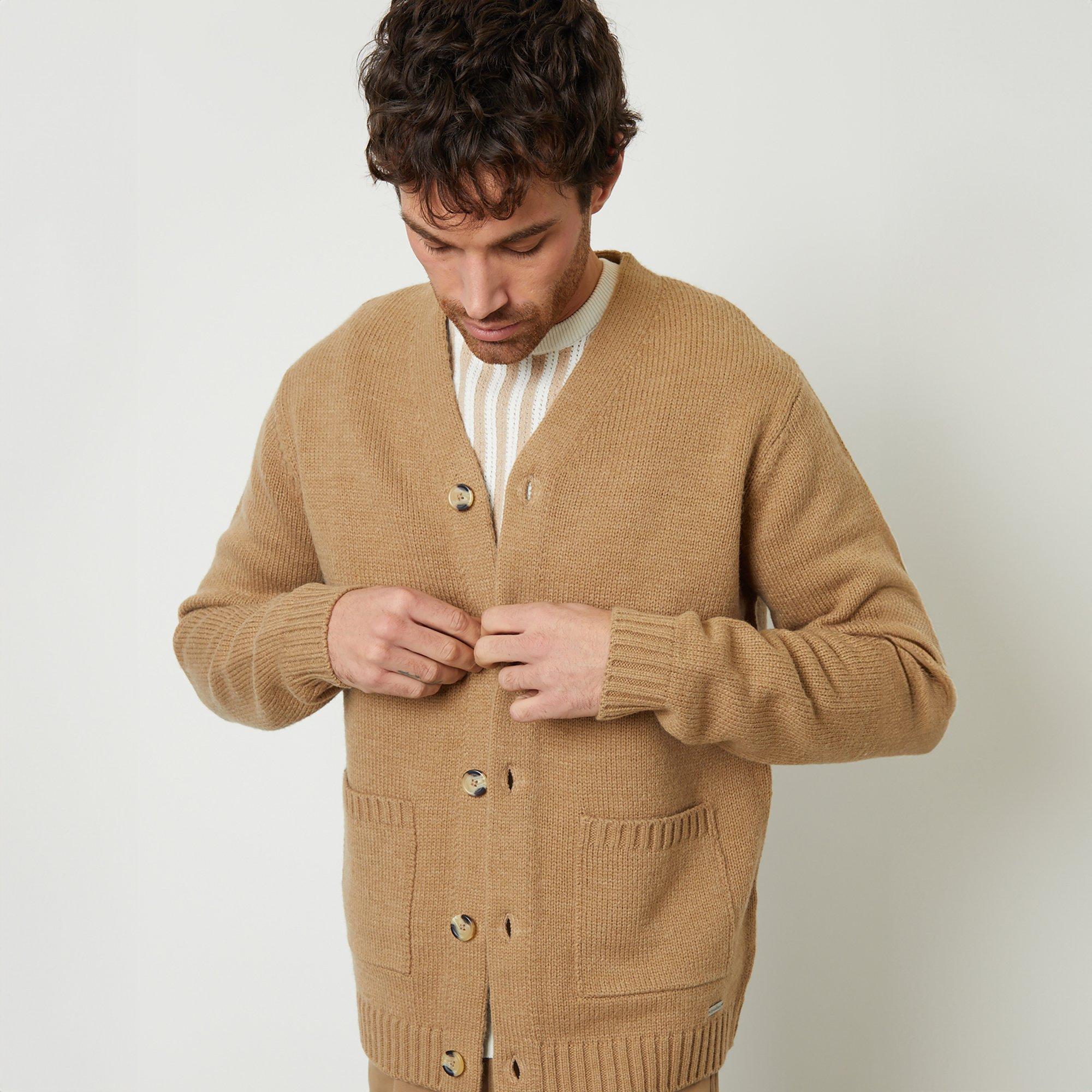 Taupe - Threadbare - Knitted V-Neck Cardigan - 5
