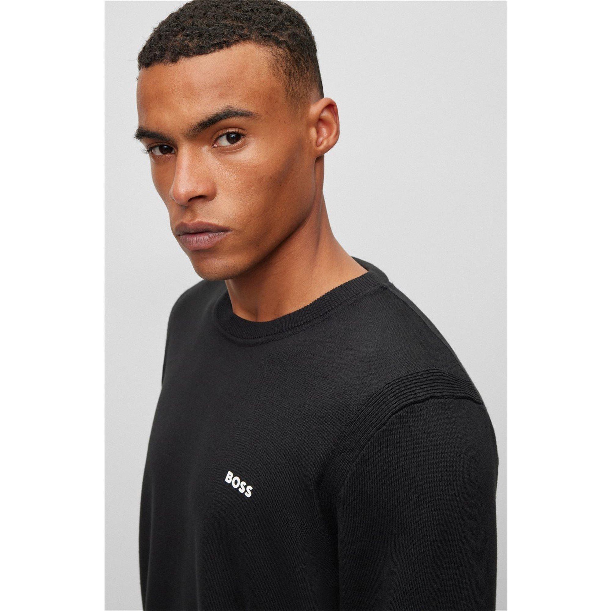 Black 001 - Boss - Men's Ever X Cotton Logo Crewneck Jumper - 5