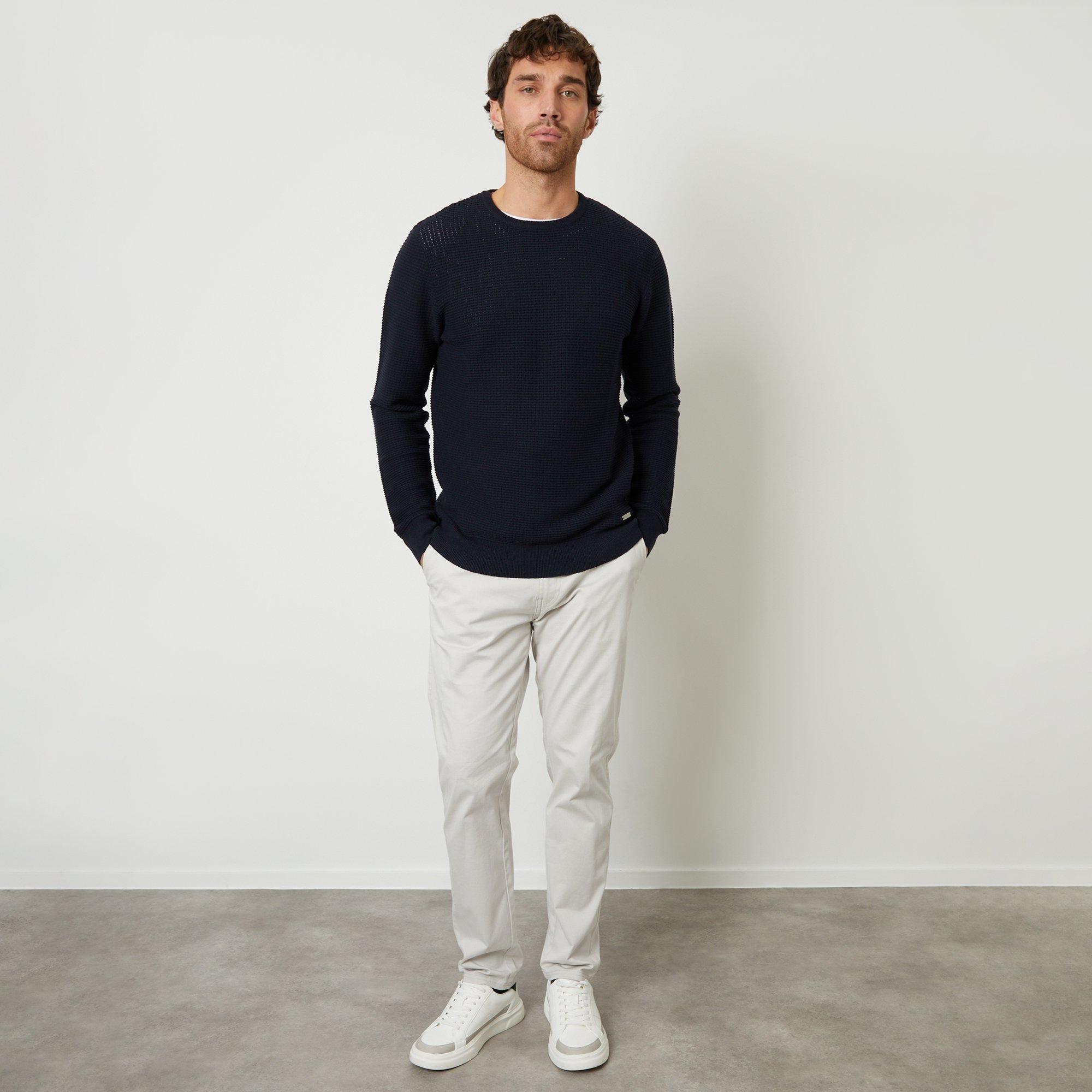 Navy - Threadbare - Crochet Knit Crew Neck Jumper - 3